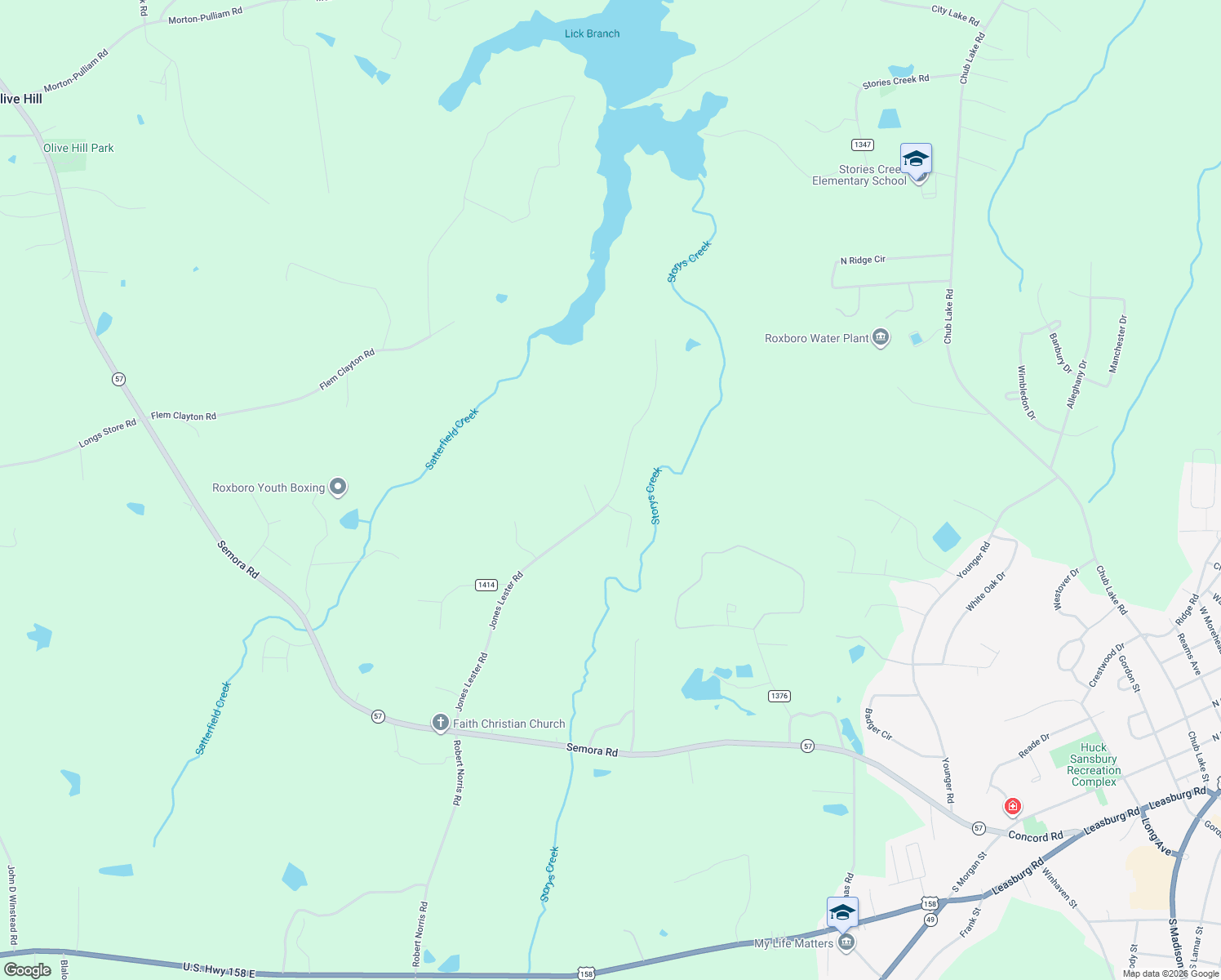 map of restaurants, bars, coffee shops, grocery stores, and more near 867 Jones Lester Road in Roxboro