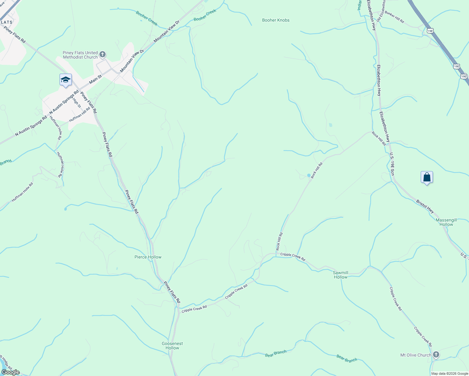 map of restaurants, bars, coffee shops, grocery stores, and more near 1135 Piney Flats Road in Watauga