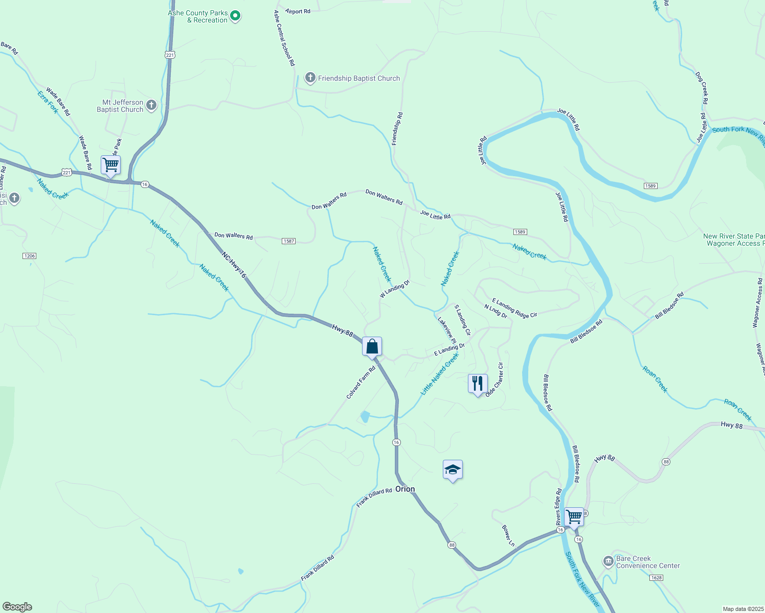 map of restaurants, bars, coffee shops, grocery stores, and more near 404 West Landing Drive in Jefferson
