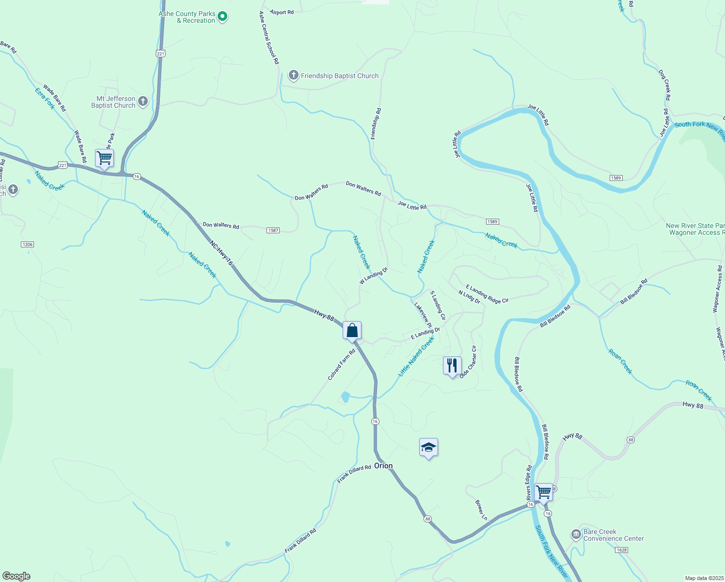map of restaurants, bars, coffee shops, grocery stores, and more near 404 West Landing Drive in Jefferson