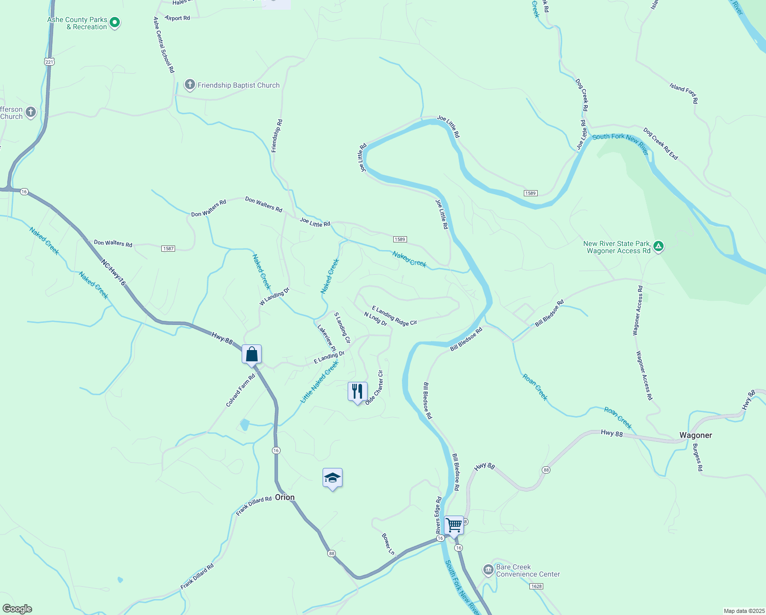map of restaurants, bars, coffee shops, grocery stores, and more near 301 East Landing Ridge Circle in Jefferson