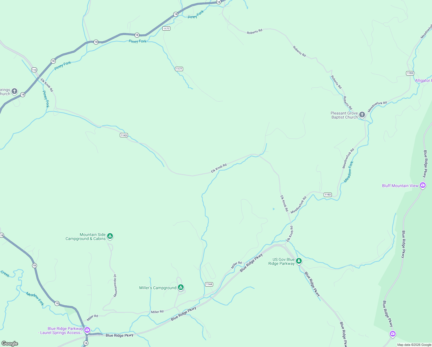map of restaurants, bars, coffee shops, grocery stores, and more near 1857 Elk Knob Road in Laurel Springs