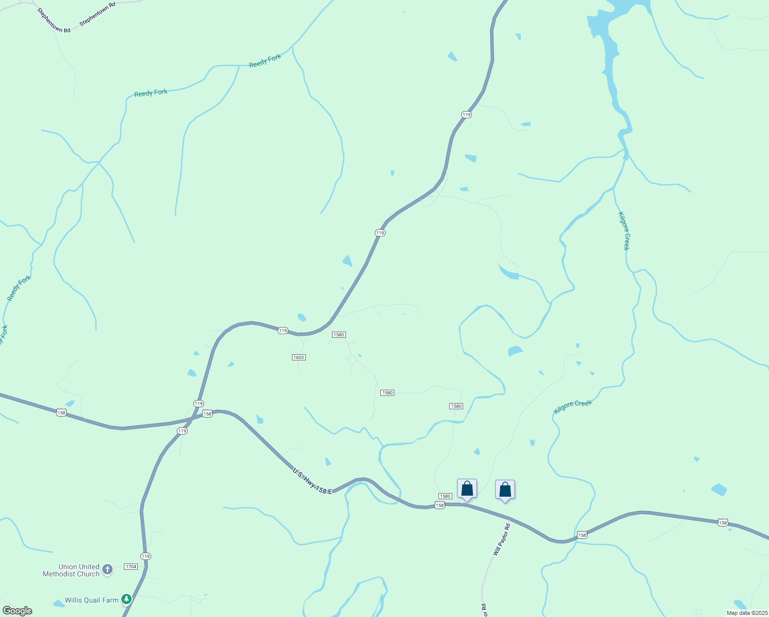 map of restaurants, bars, coffee shops, grocery stores, and more near 209 Woody Road in Leasburg