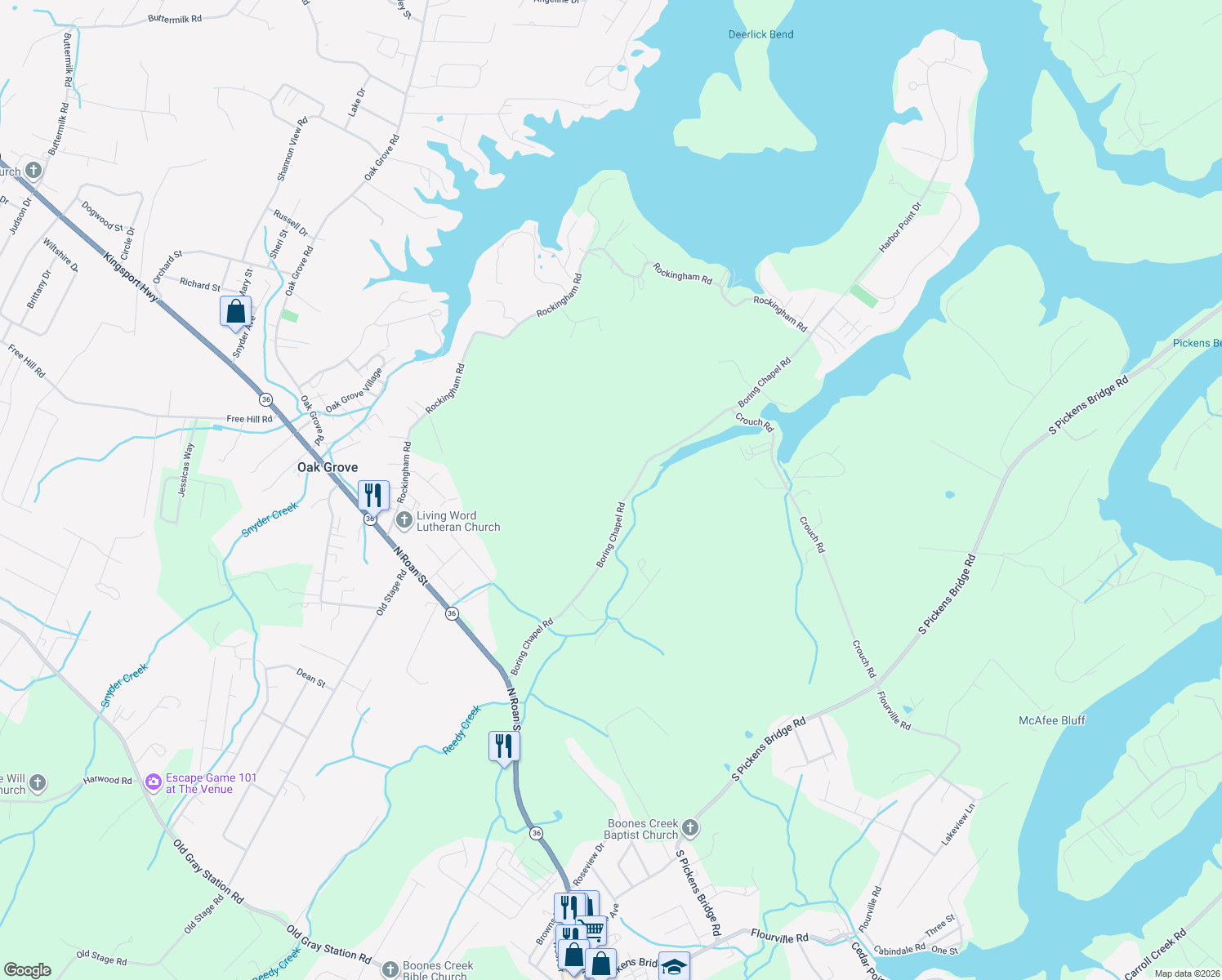 map of restaurants, bars, coffee shops, grocery stores, and more near 306 Boring Chapel Road in Gray