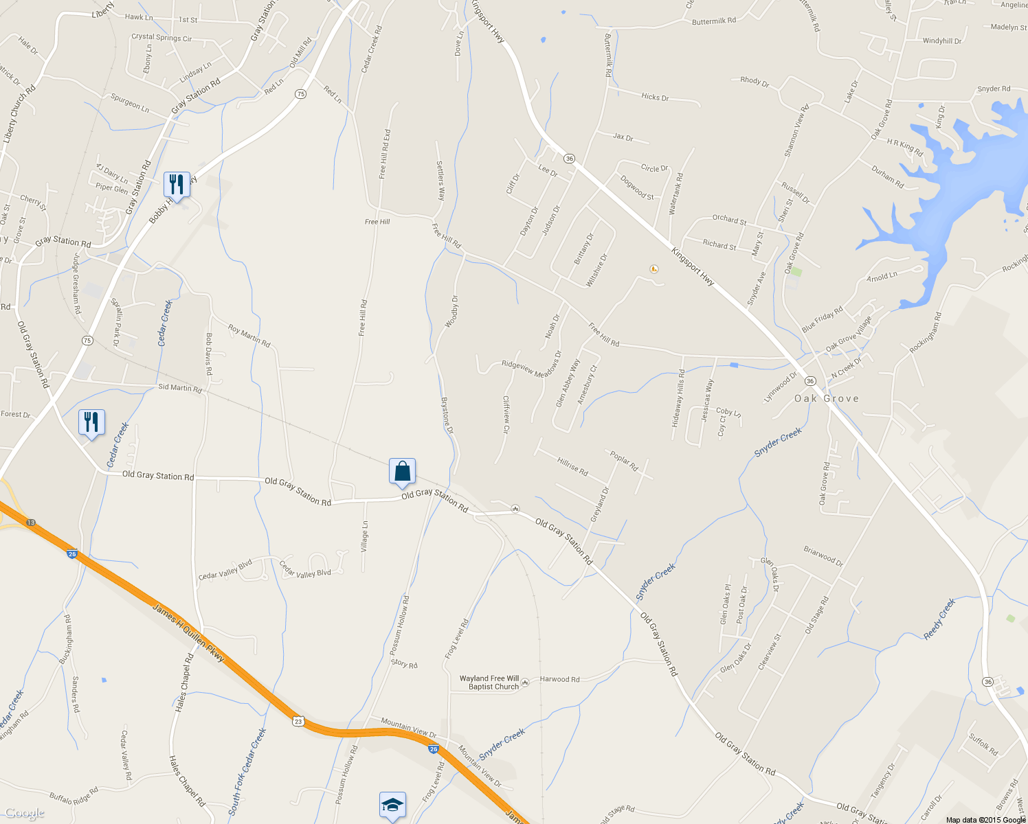 map of restaurants, bars, coffee shops, grocery stores, and more near 1139 Cliffview Circle in Gray
