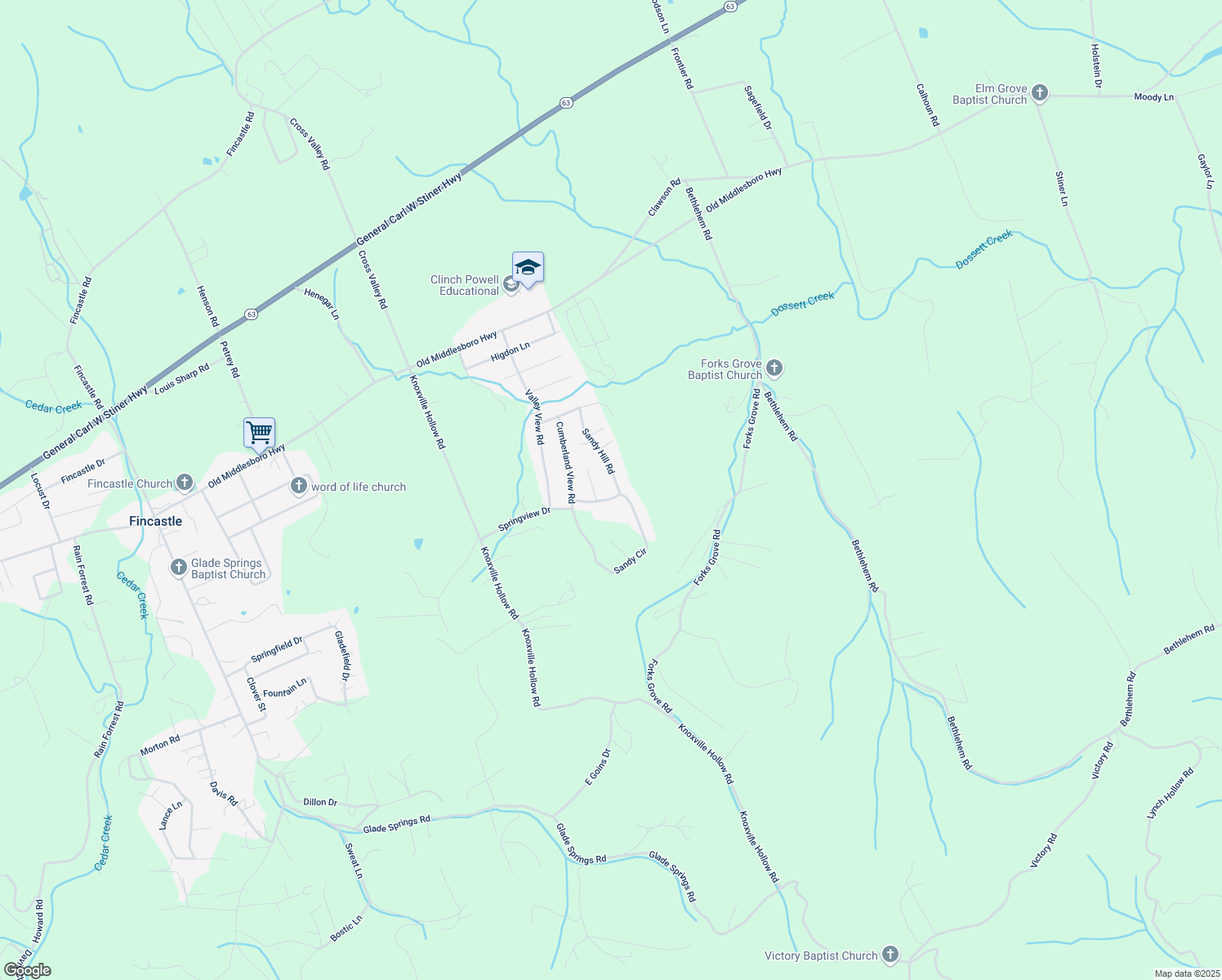 map of restaurants, bars, coffee shops, grocery stores, and more near 244 Sandy Hill Road in LaFollette