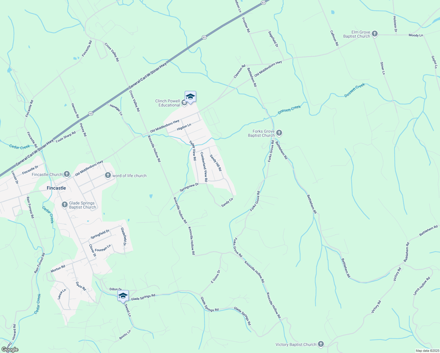 map of restaurants, bars, coffee shops, grocery stores, and more near 244 Sandy Hill Road in LaFollette
