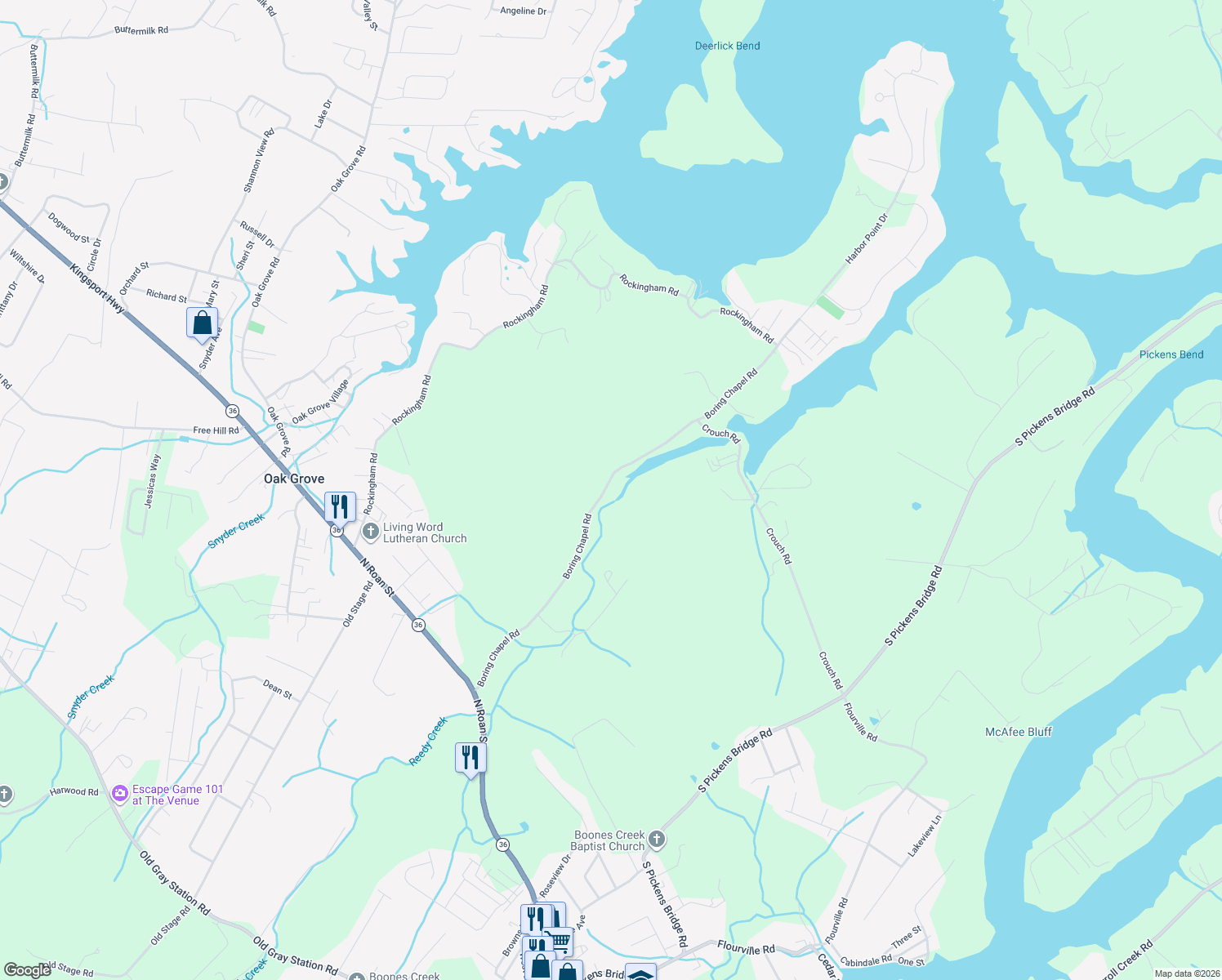 map of restaurants, bars, coffee shops, grocery stores, and more near 306 Boring Chapel Road in Gray