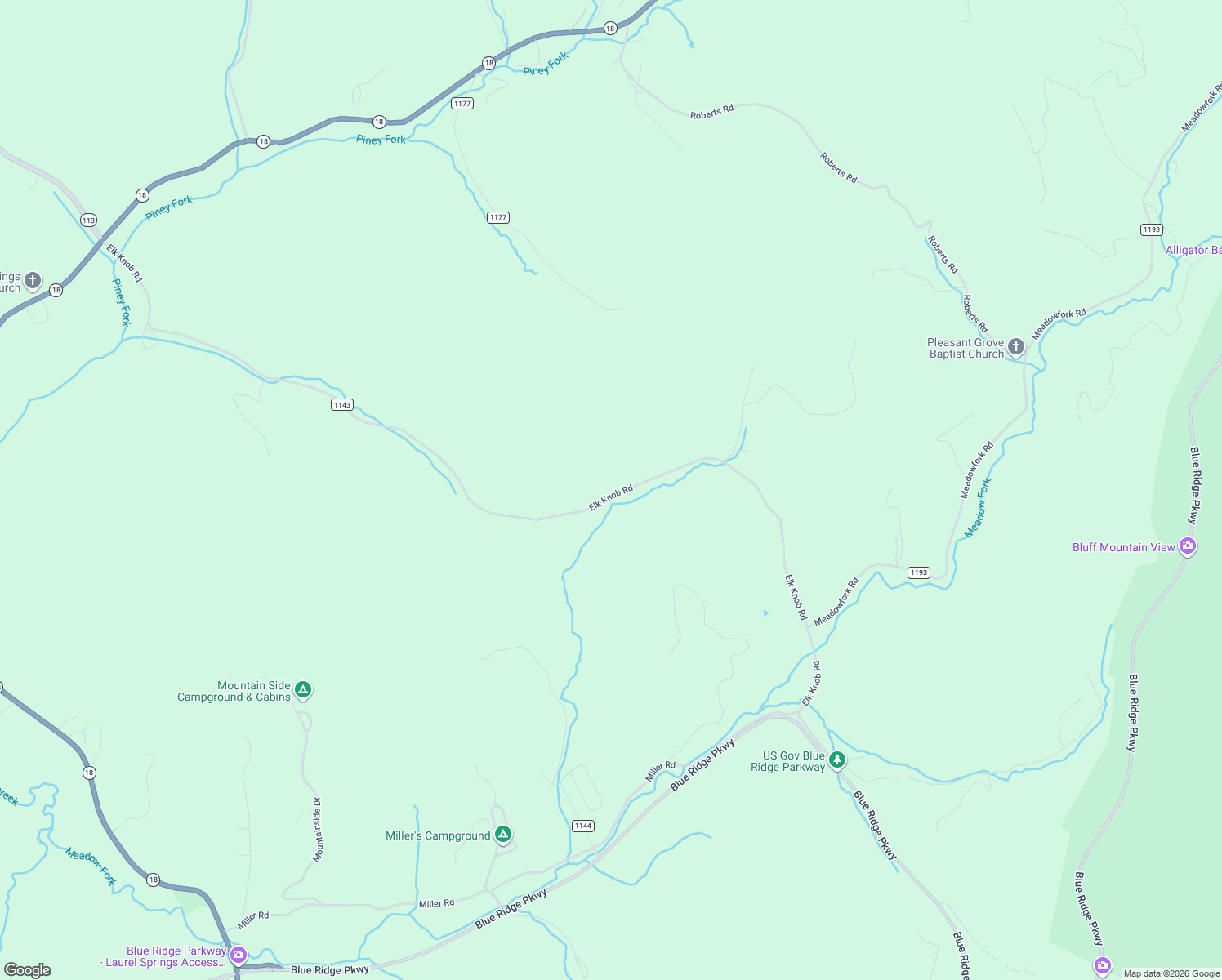 map of restaurants, bars, coffee shops, grocery stores, and more near 1857 Elk Knob Road in Laurel Springs