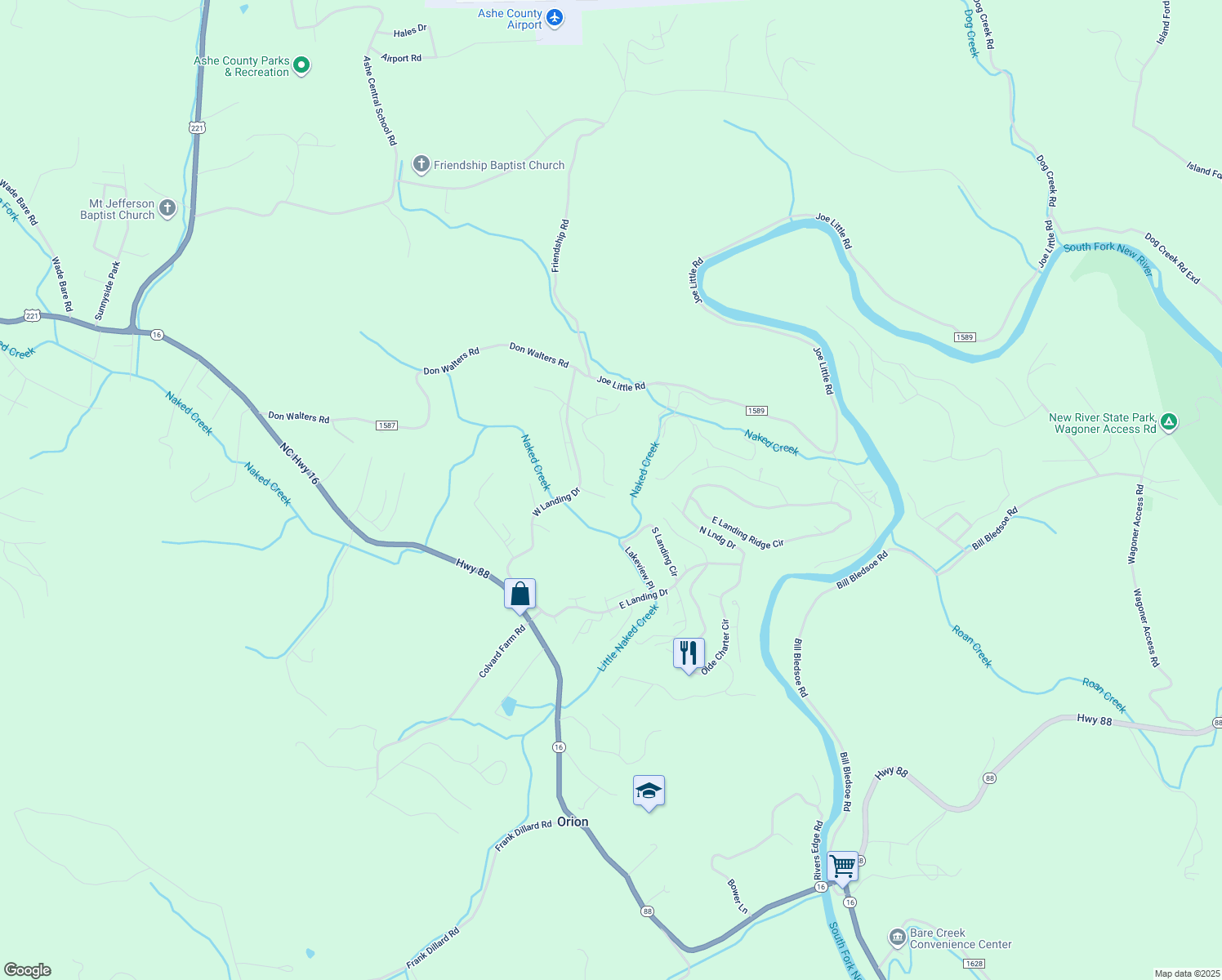map of restaurants, bars, coffee shops, grocery stores, and more near 404 Stonehaven Drive in Jefferson