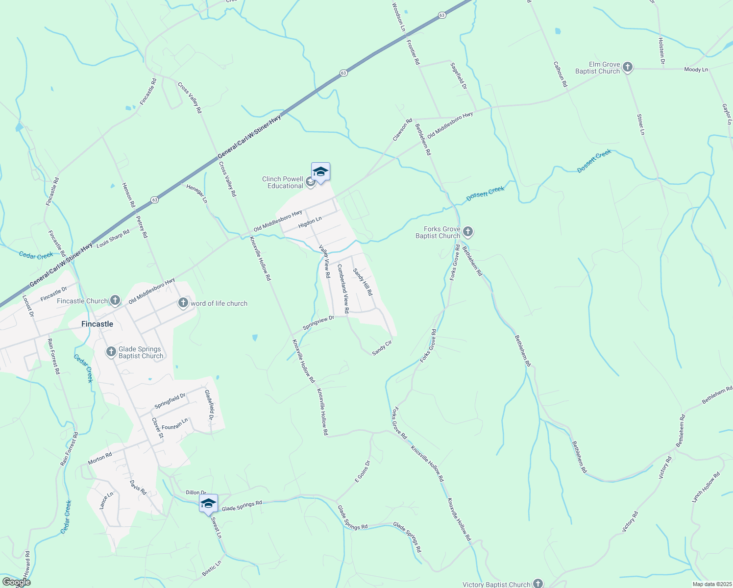 map of restaurants, bars, coffee shops, grocery stores, and more near 189 Sandy Hill Road in LaFollette
