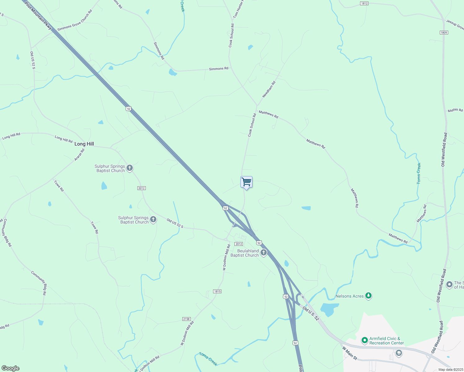 map of restaurants, bars, coffee shops, grocery stores, and more near 142 Key Street in Pilot Mountain