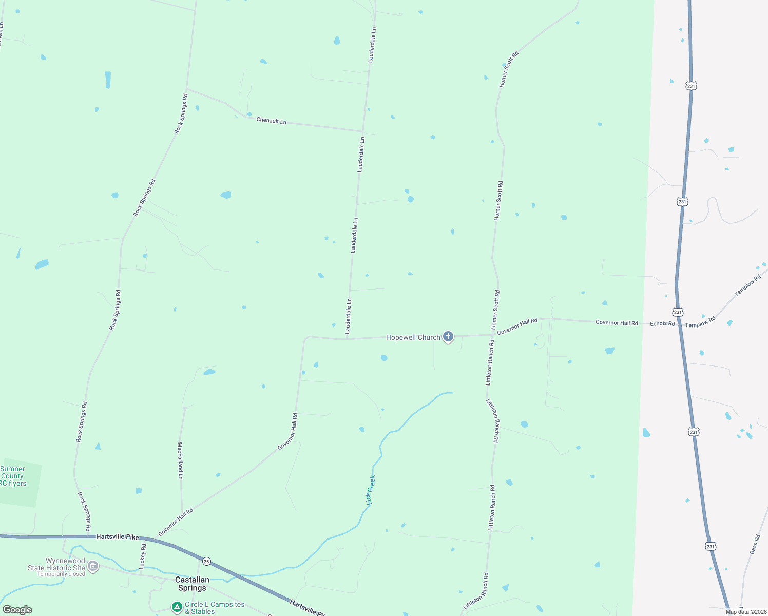 map of restaurants, bars, coffee shops, grocery stores, and more near 531 Governor Hall Road in Castalian Springs
