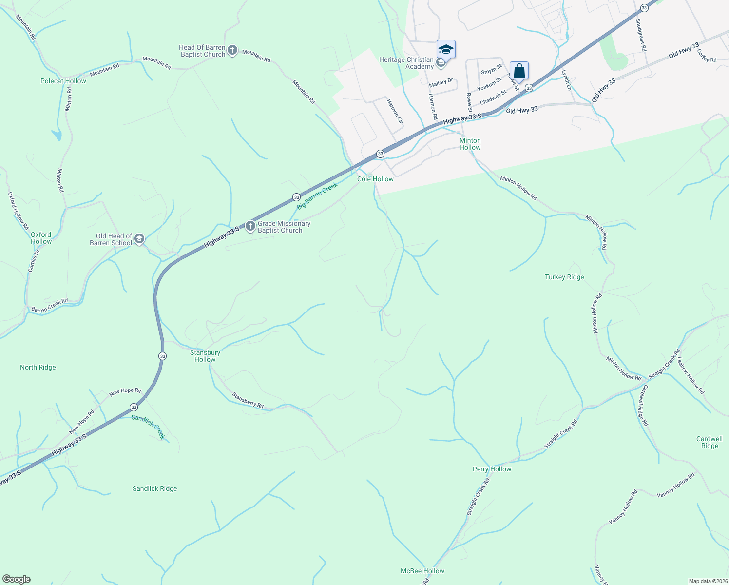 map of restaurants, bars, coffee shops, grocery stores, and more near 514 Cole Hollow Road in New Tazewell