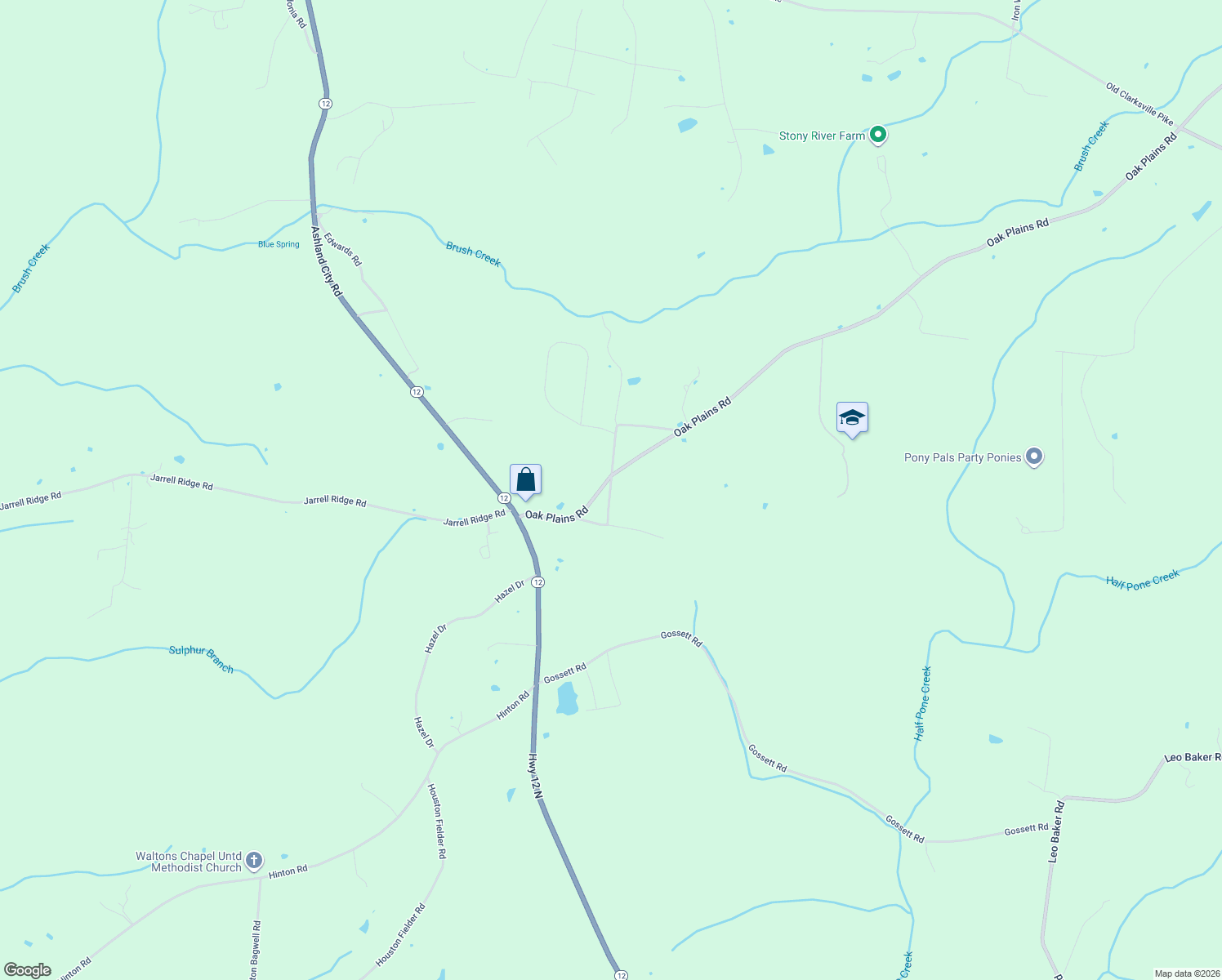 map of restaurants, bars, coffee shops, grocery stores, and more near 2199 Old Oak Plains Rd in Ashland City