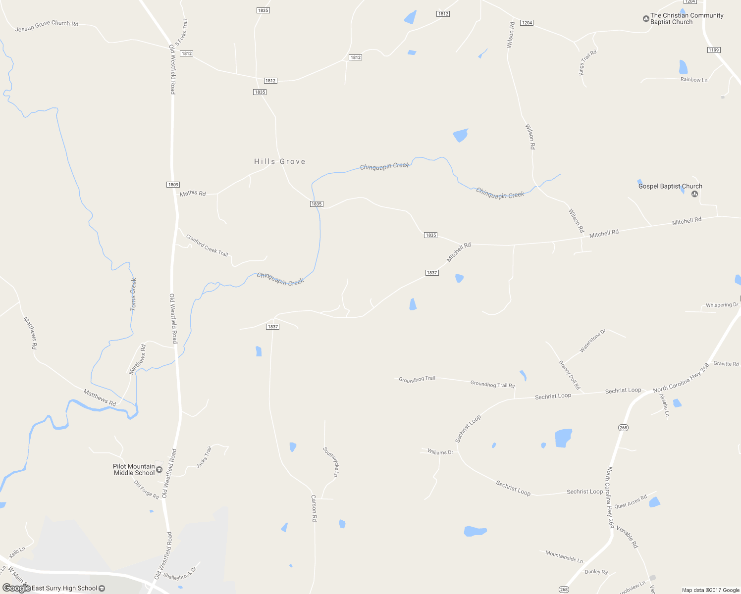 map of restaurants, bars, coffee shops, grocery stores, and more near 125 Pumpkin Hill Lane in Pilot Mountain