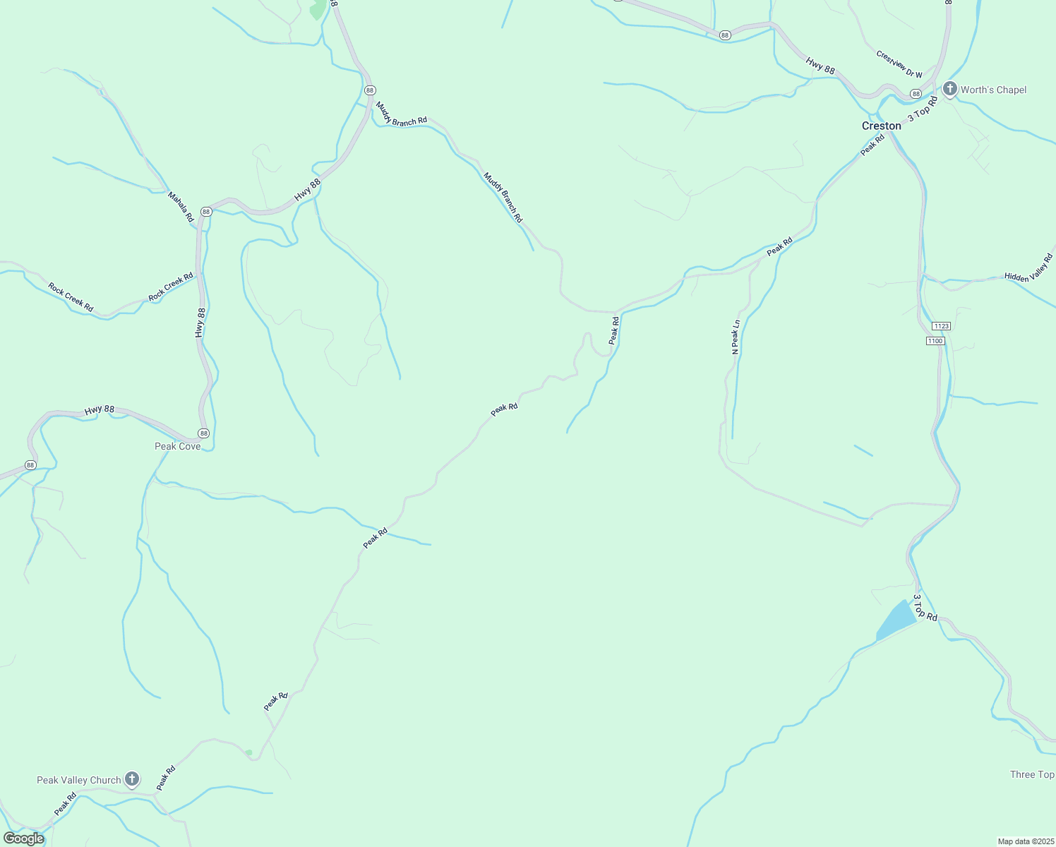 map of restaurants, bars, coffee shops, grocery stores, and more near 1813 Peak Road in Creston