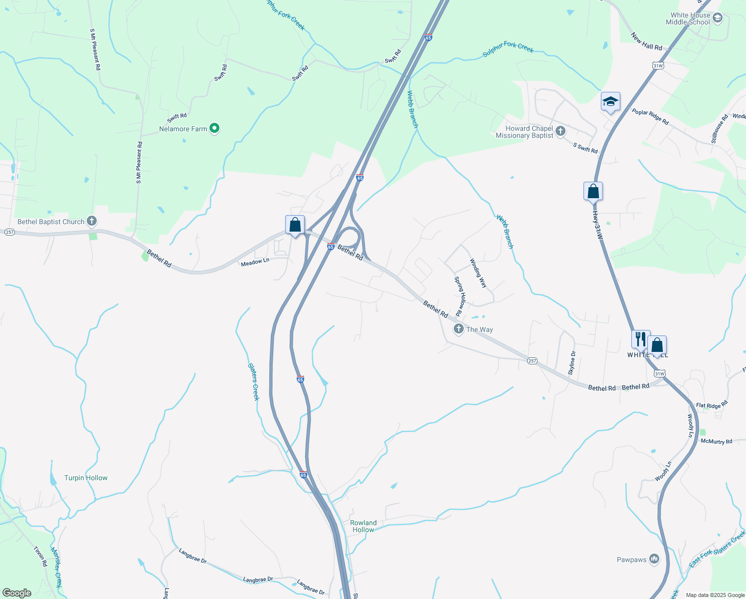 map of restaurants, bars, coffee shops, grocery stores, and more near 2052 Wilson Lane in Goodlettsville