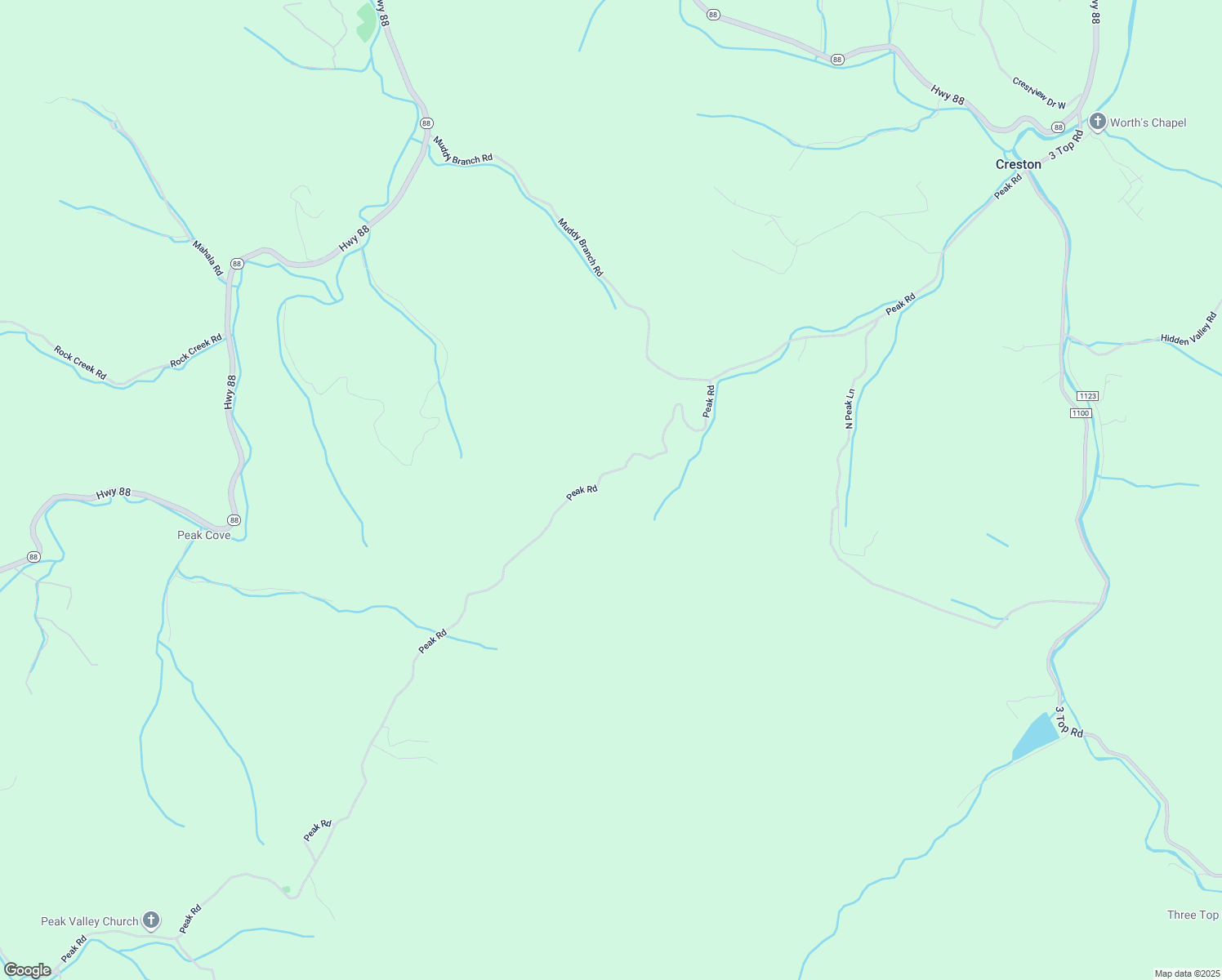 map of restaurants, bars, coffee shops, grocery stores, and more near 1771 Peak Road in Creston