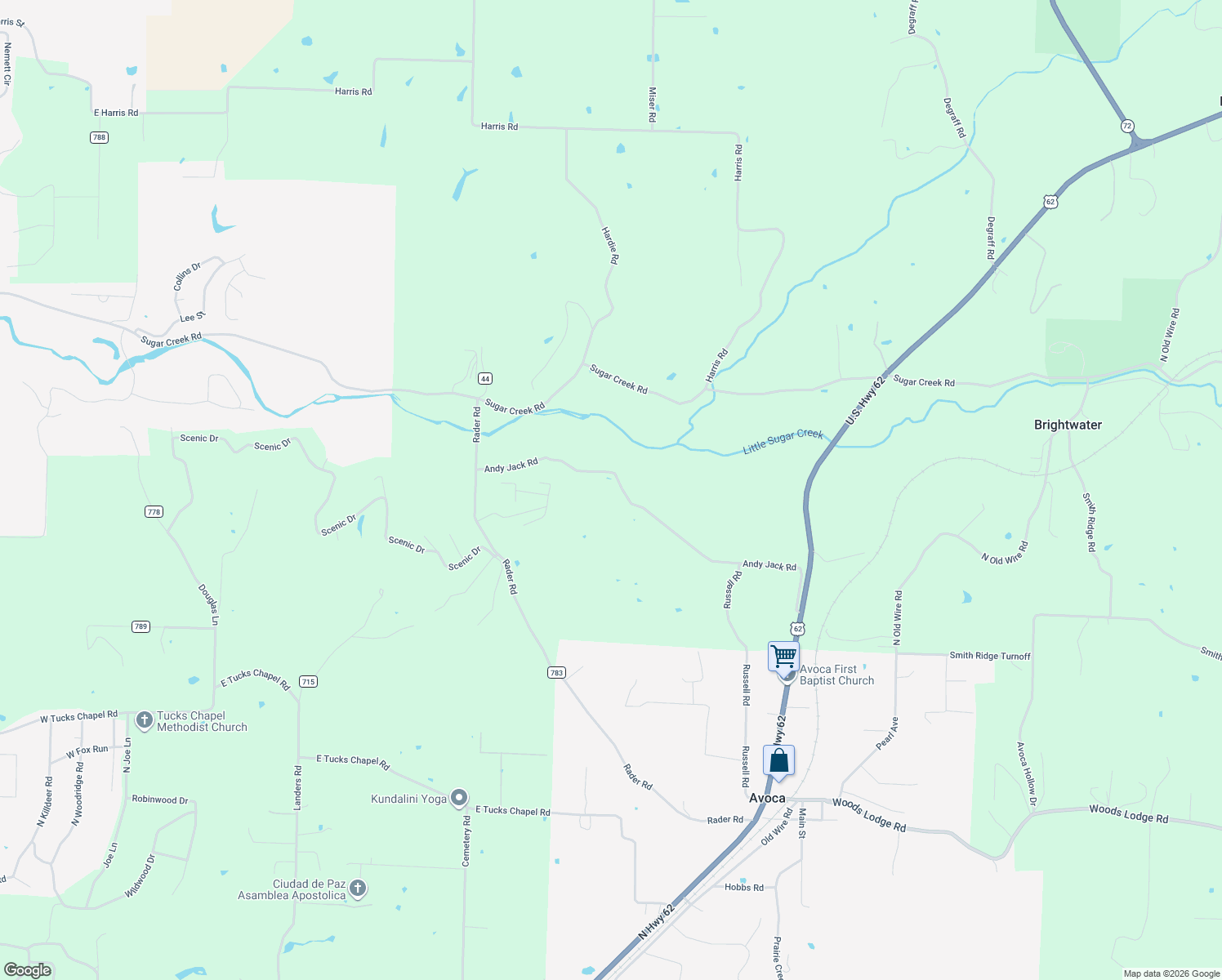 map of restaurants, bars, coffee shops, grocery stores, and more near 13530 Andy Jack Road in Rogers