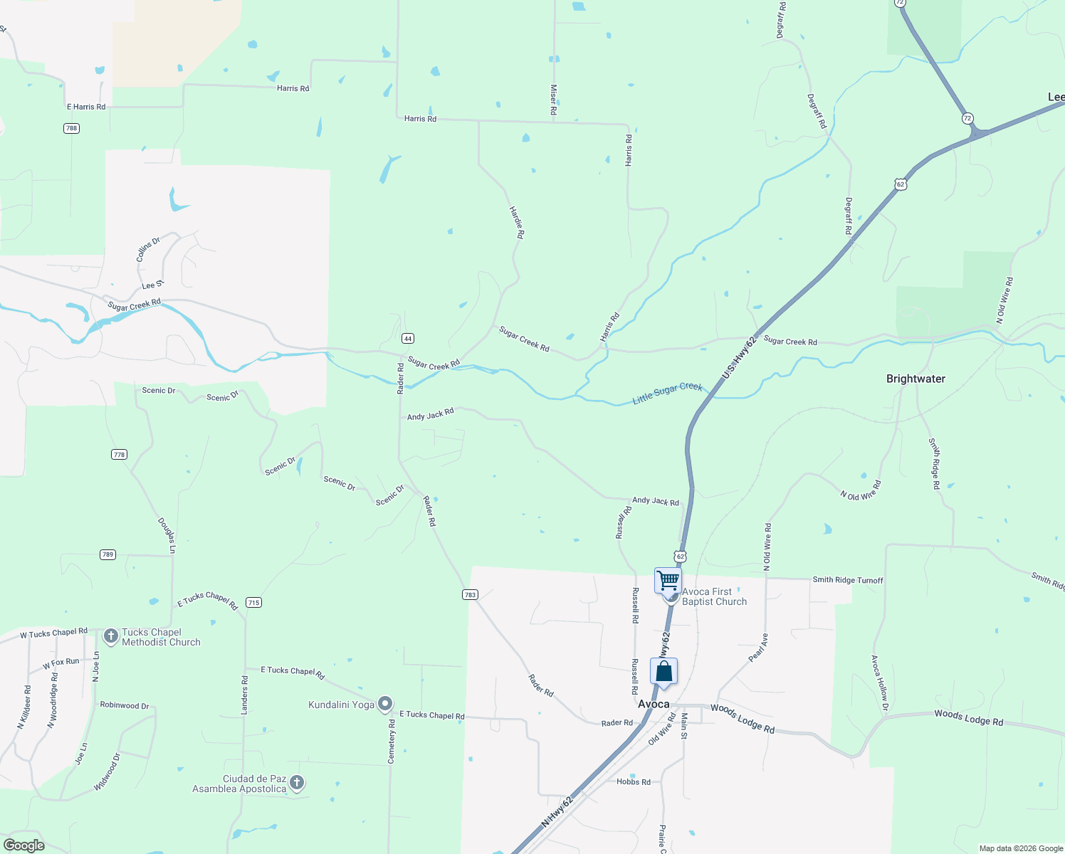 map of restaurants, bars, coffee shops, grocery stores, and more near 13530 Andy Jack Road in Rogers