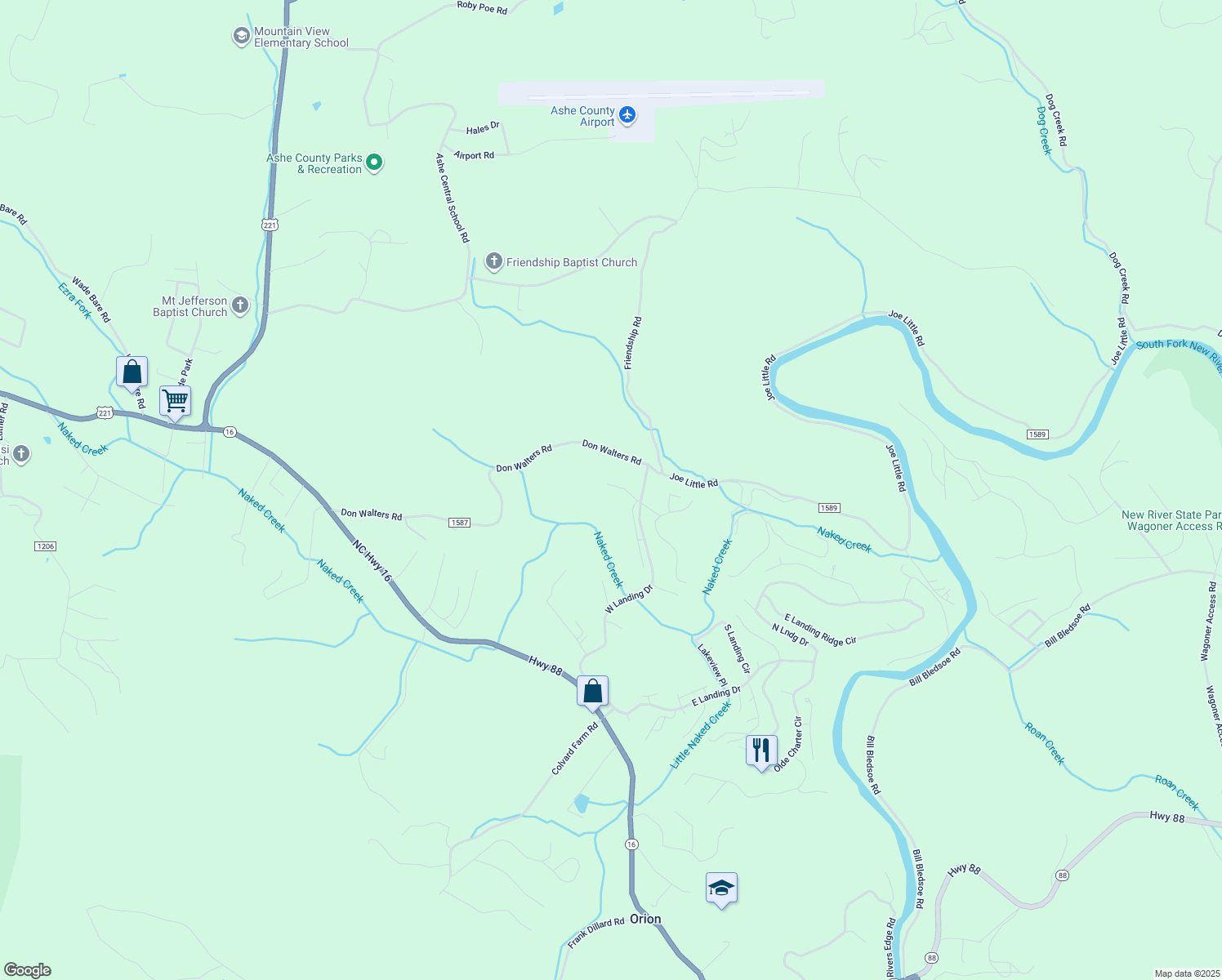 map of restaurants, bars, coffee shops, grocery stores, and more near 211 Rocky Creek Court in Jefferson