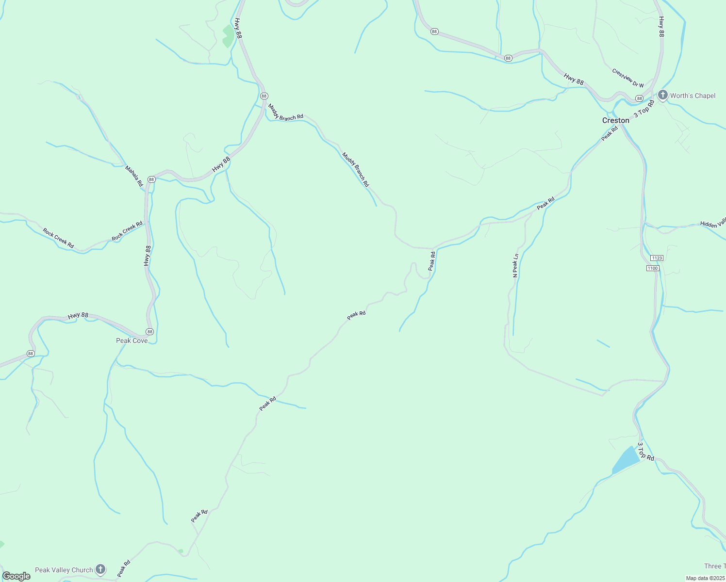 map of restaurants, bars, coffee shops, grocery stores, and more near 1813 Peak Road in Creston