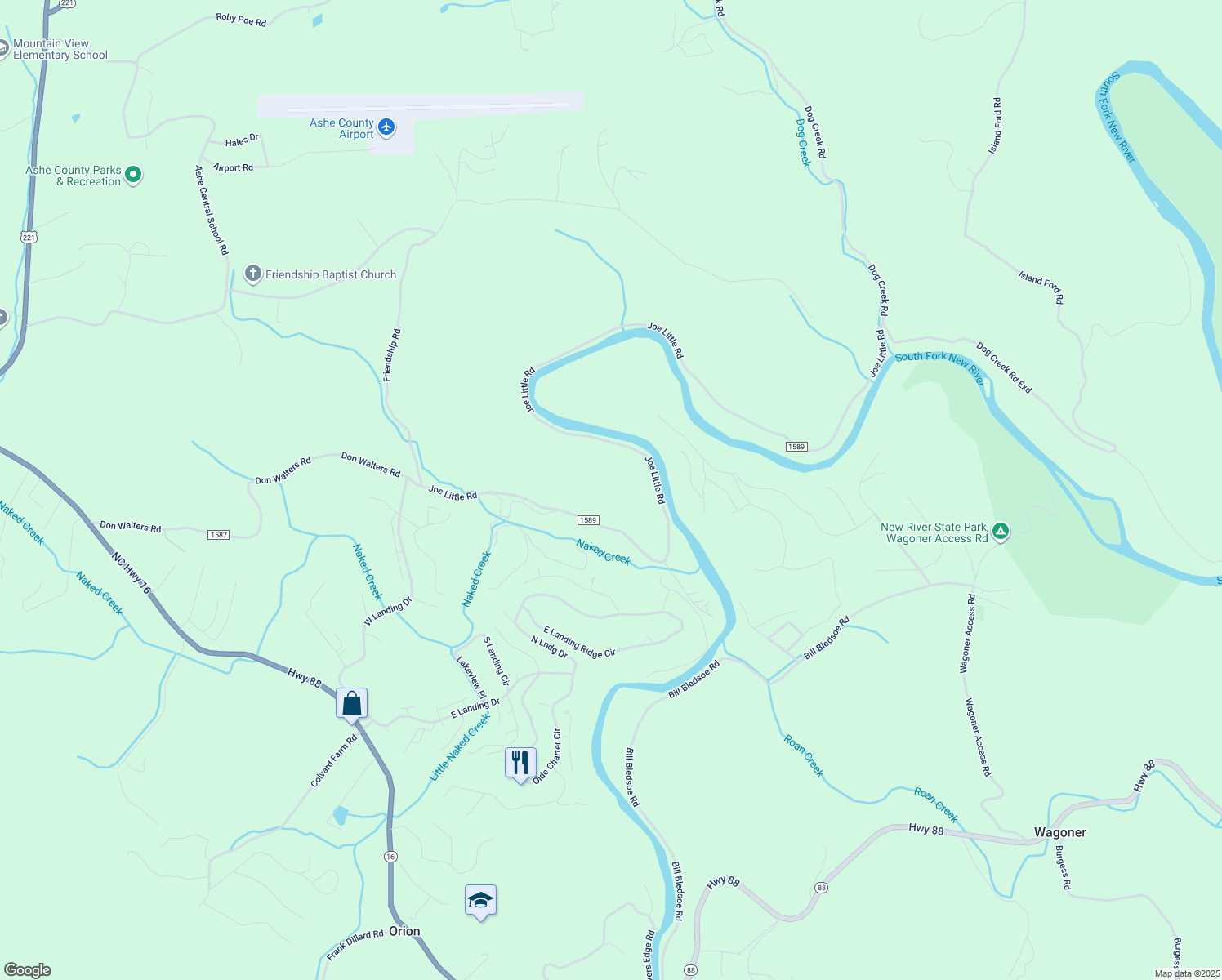 map of restaurants, bars, coffee shops, grocery stores, and more near 919 Joe Little Road in Jefferson