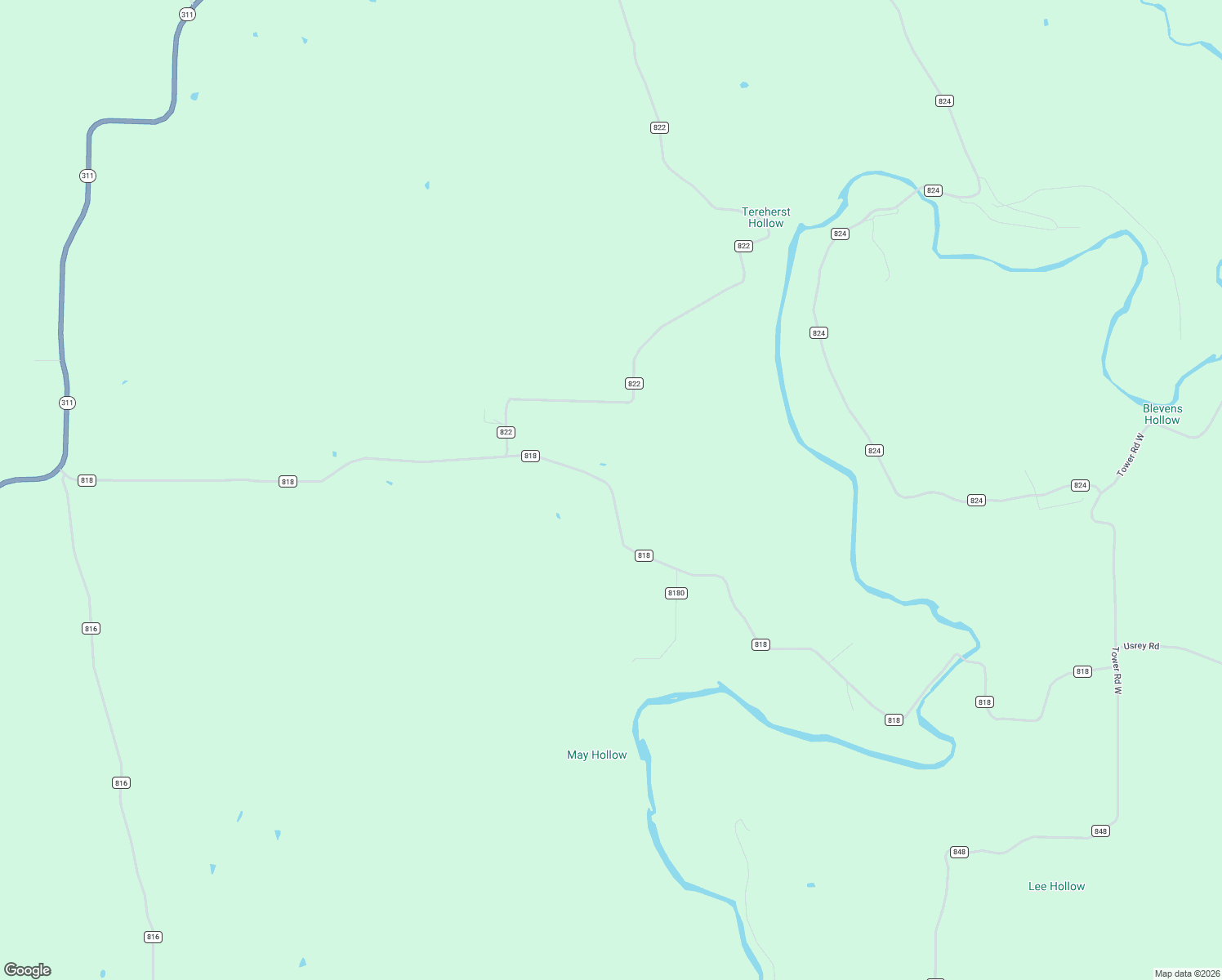 map of restaurants, bars, coffee shops, grocery stores, and more near County Road 818 in Green Forest