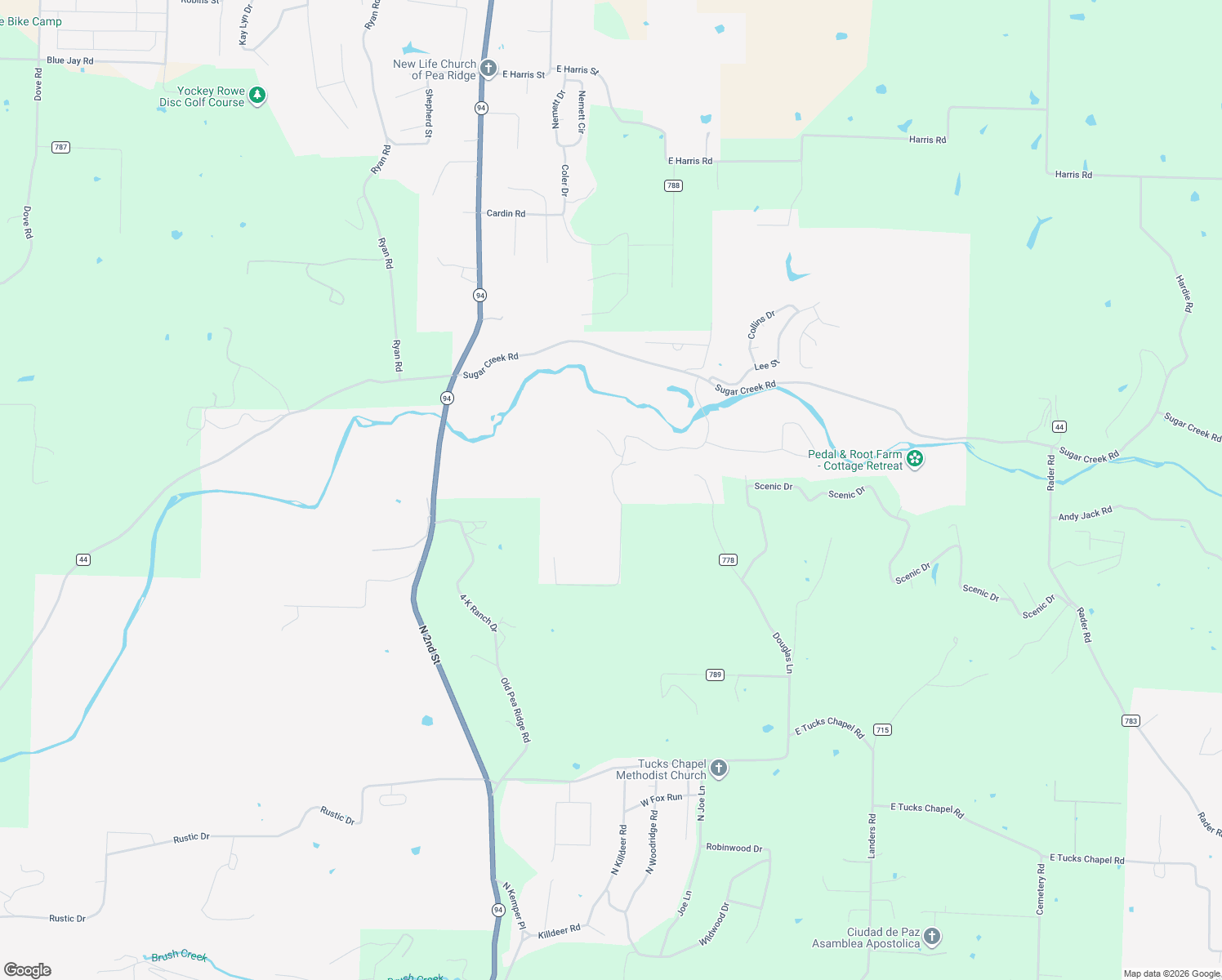 map of restaurants, bars, coffee shops, grocery stores, and more near 2726-2898 Peck Road in Pea Ridge