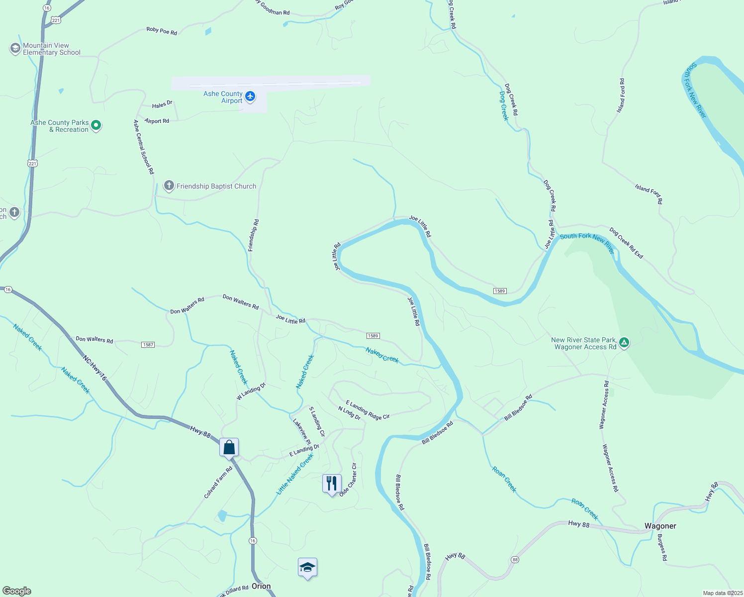 map of restaurants, bars, coffee shops, grocery stores, and more near 1271 Joe Little Road in Jefferson