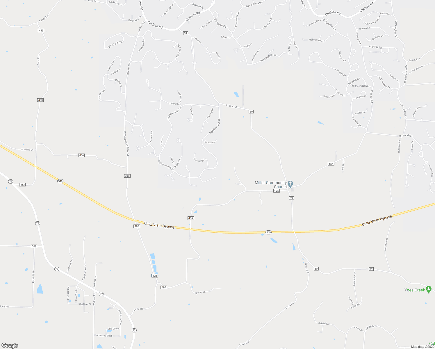 map of restaurants, bars, coffee shops, grocery stores, and more near 17 Swinbrook Lane in Bella Vista