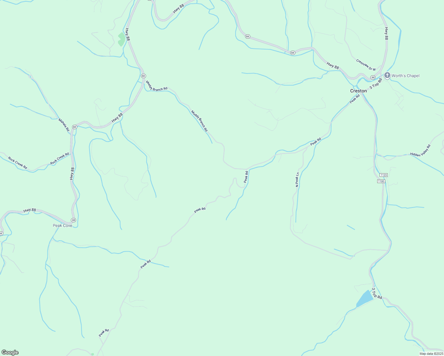 map of restaurants, bars, coffee shops, grocery stores, and more near 1670 Peak Road in Creston