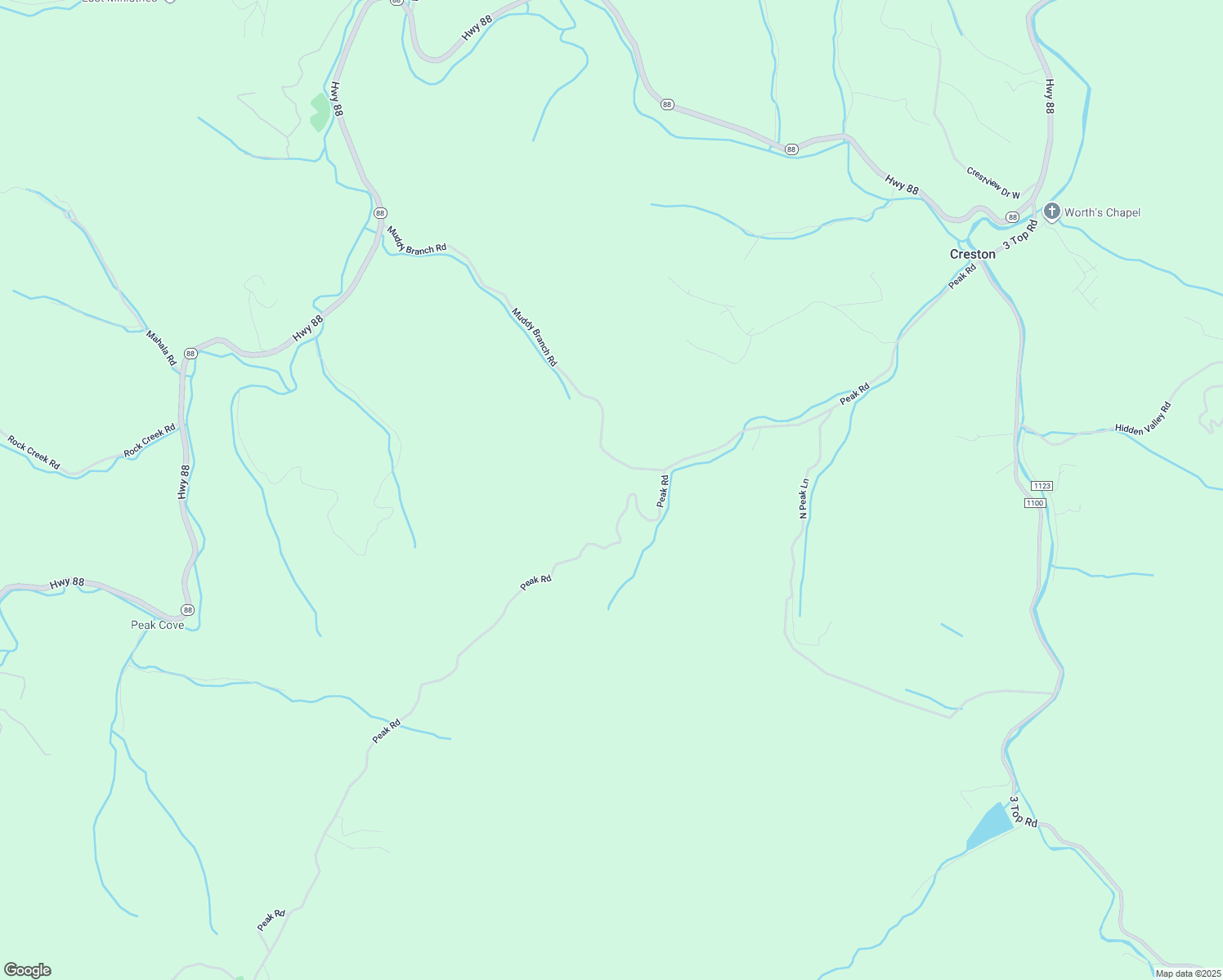 map of restaurants, bars, coffee shops, grocery stores, and more near 1670 Peak Road in Creston