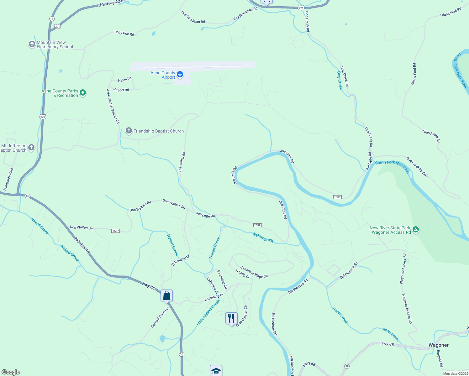 map of restaurants, bars, coffee shops, grocery stores, and more near 1271 Joe Little Road in Jefferson