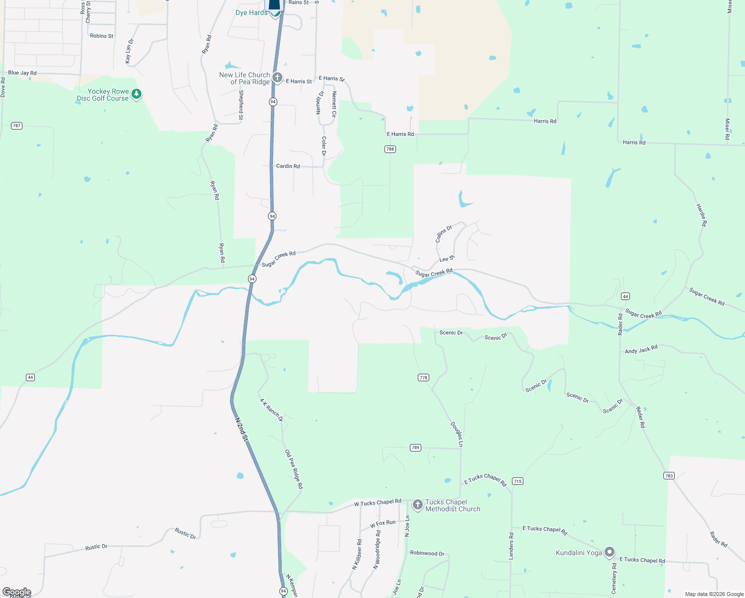 map of restaurants, bars, coffee shops, grocery stores, and more near 1101 Sugar Creek Road in Pea Ridge