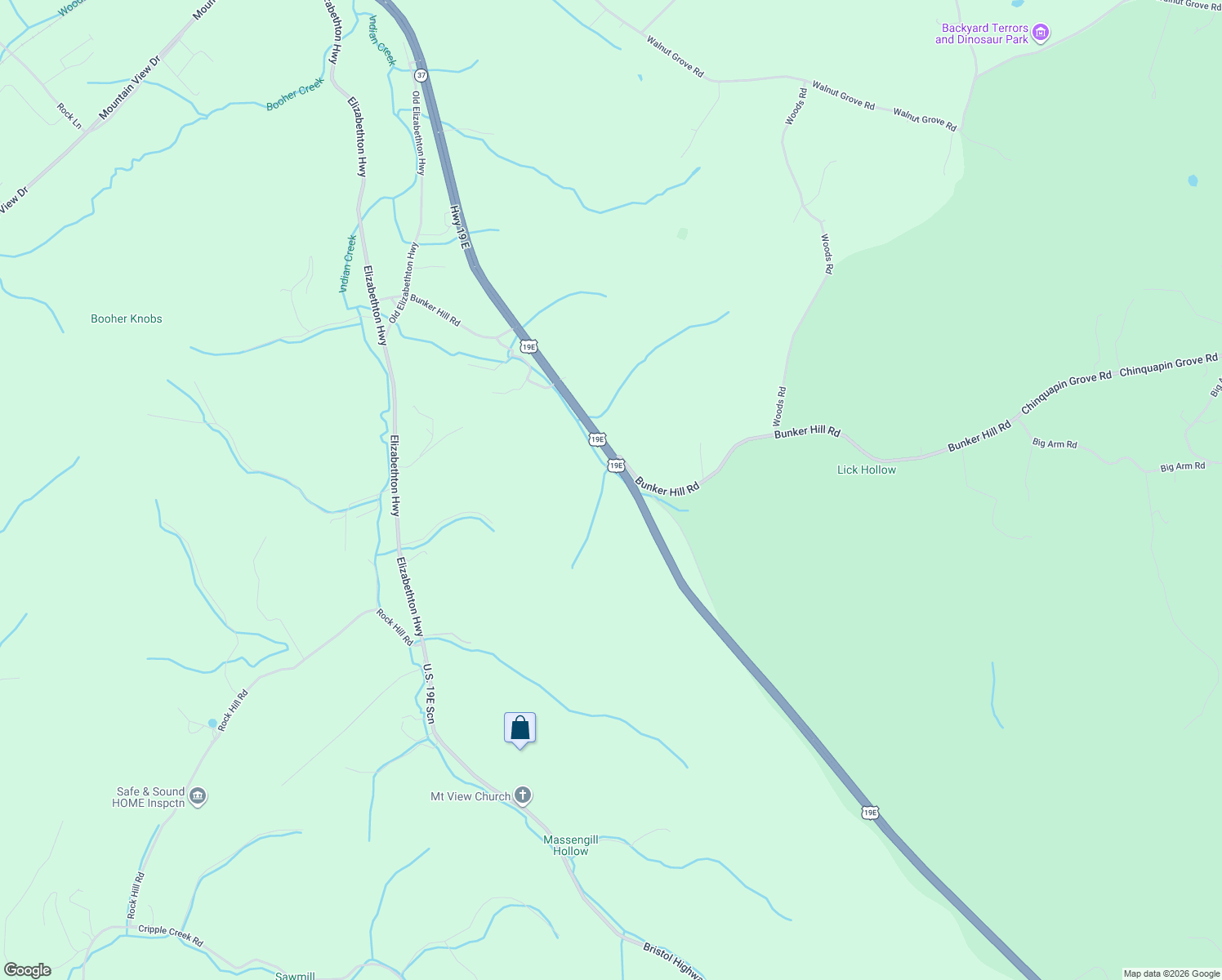 map of restaurants, bars, coffee shops, grocery stores, and more near 1452 Highway 19 East in Elizabethton