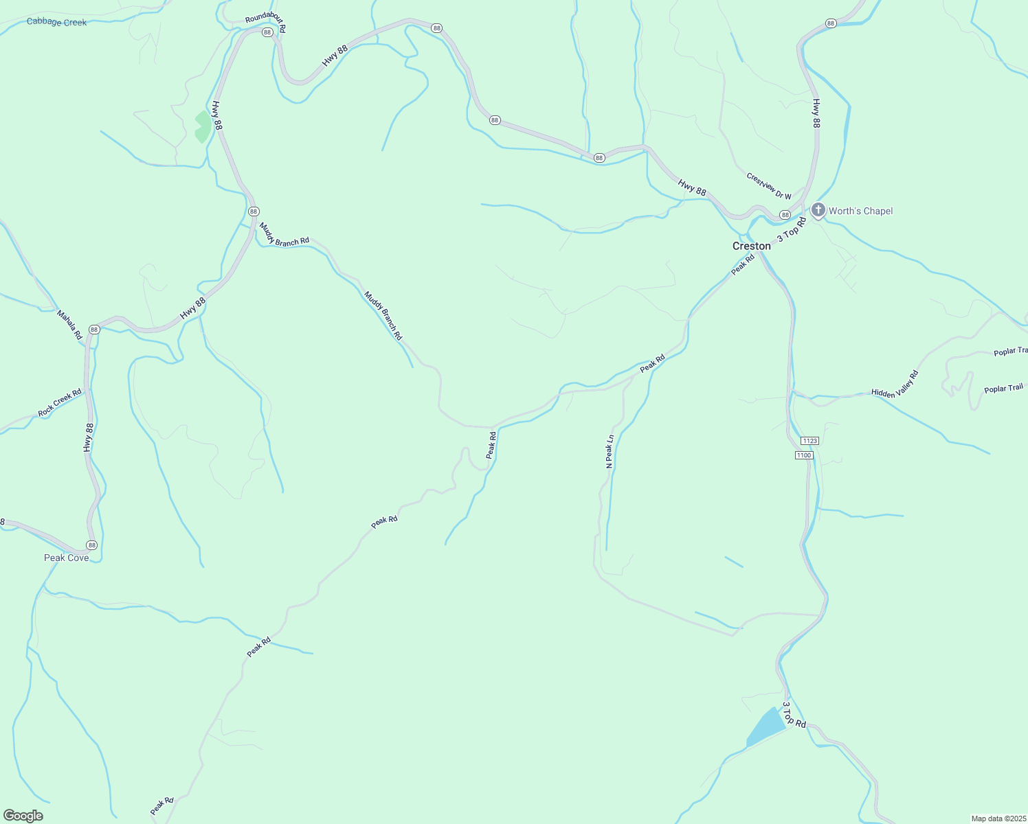 map of restaurants, bars, coffee shops, grocery stores, and more near 1146 Peak Road in Creston
