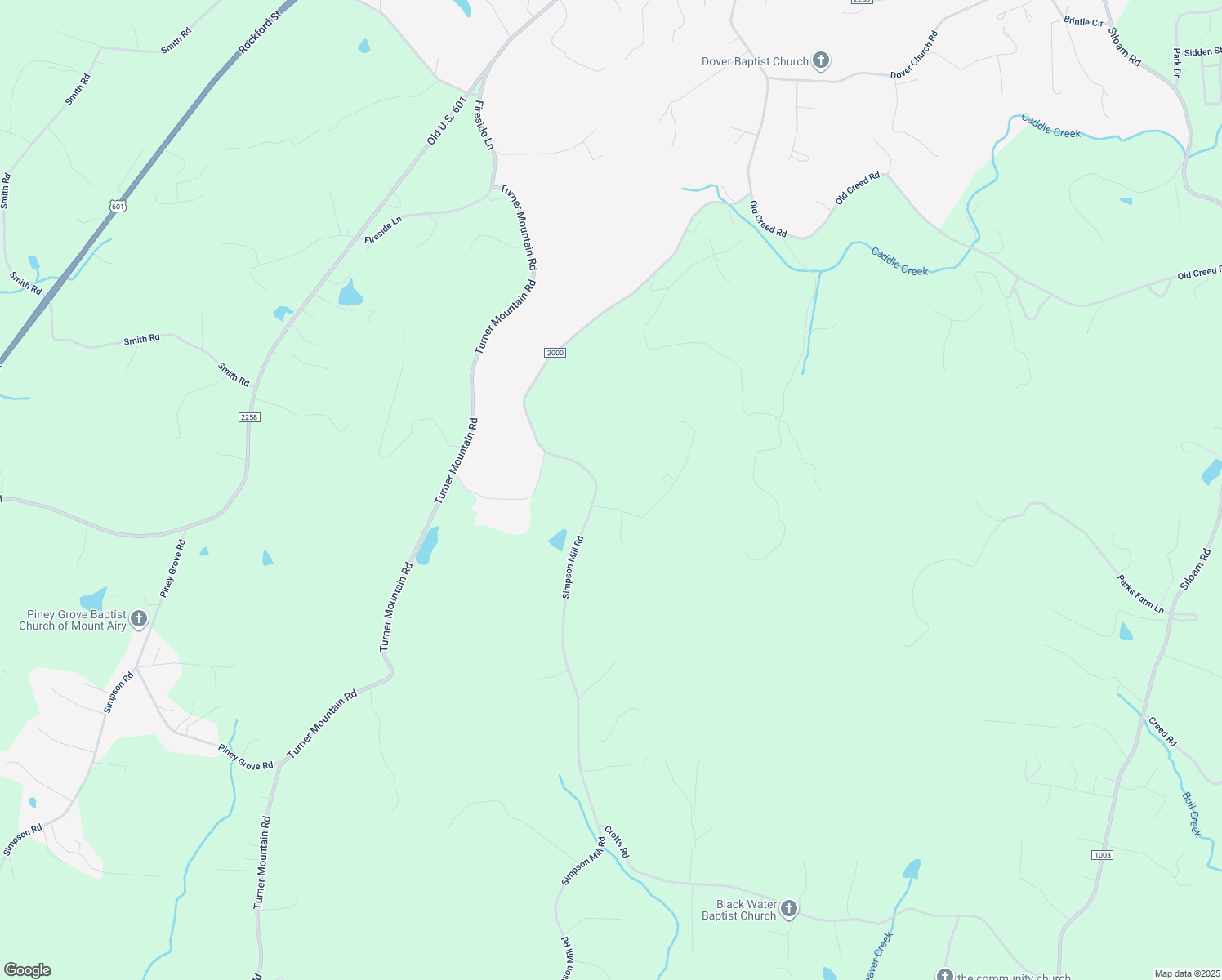 map of restaurants, bars, coffee shops, grocery stores, and more near 1065 Simpson Mill Road in Mount Airy