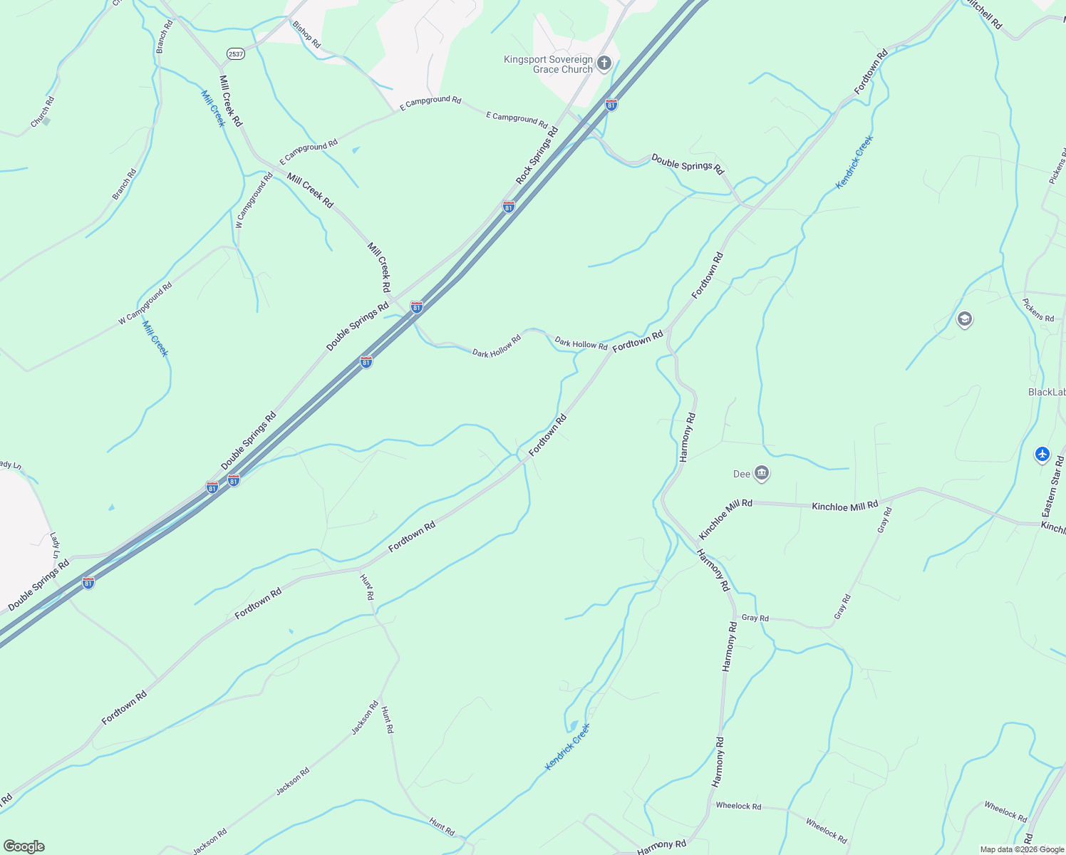 map of restaurants, bars, coffee shops, grocery stores, and more near 1238 Fordtown Rd in Jonesborough