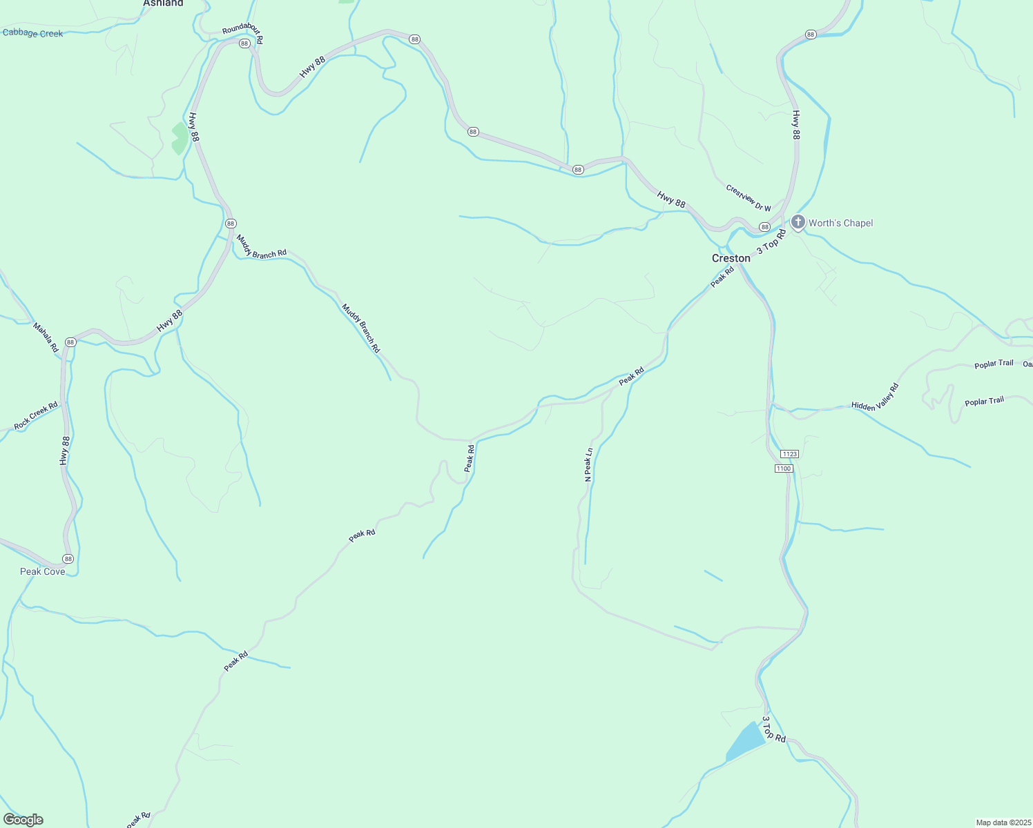 map of restaurants, bars, coffee shops, grocery stores, and more near 1042 Peak Road in Creston