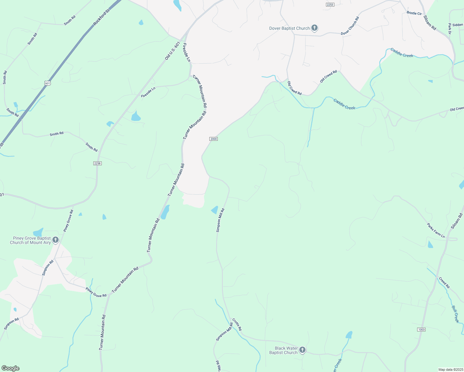 map of restaurants, bars, coffee shops, grocery stores, and more near 1065 Simpson Mill Road in Mount Airy