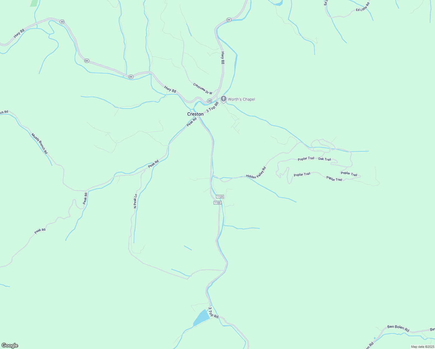map of restaurants, bars, coffee shops, grocery stores, and more near 135 Hidden Valley Road in Creston