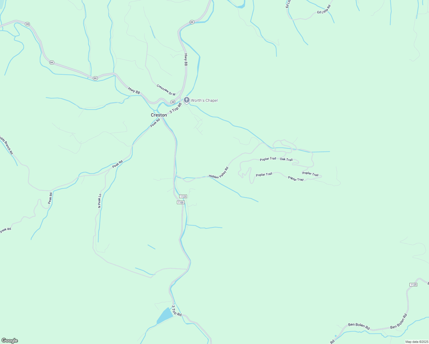 map of restaurants, bars, coffee shops, grocery stores, and more near 601 Hidden Valley Road in Creston