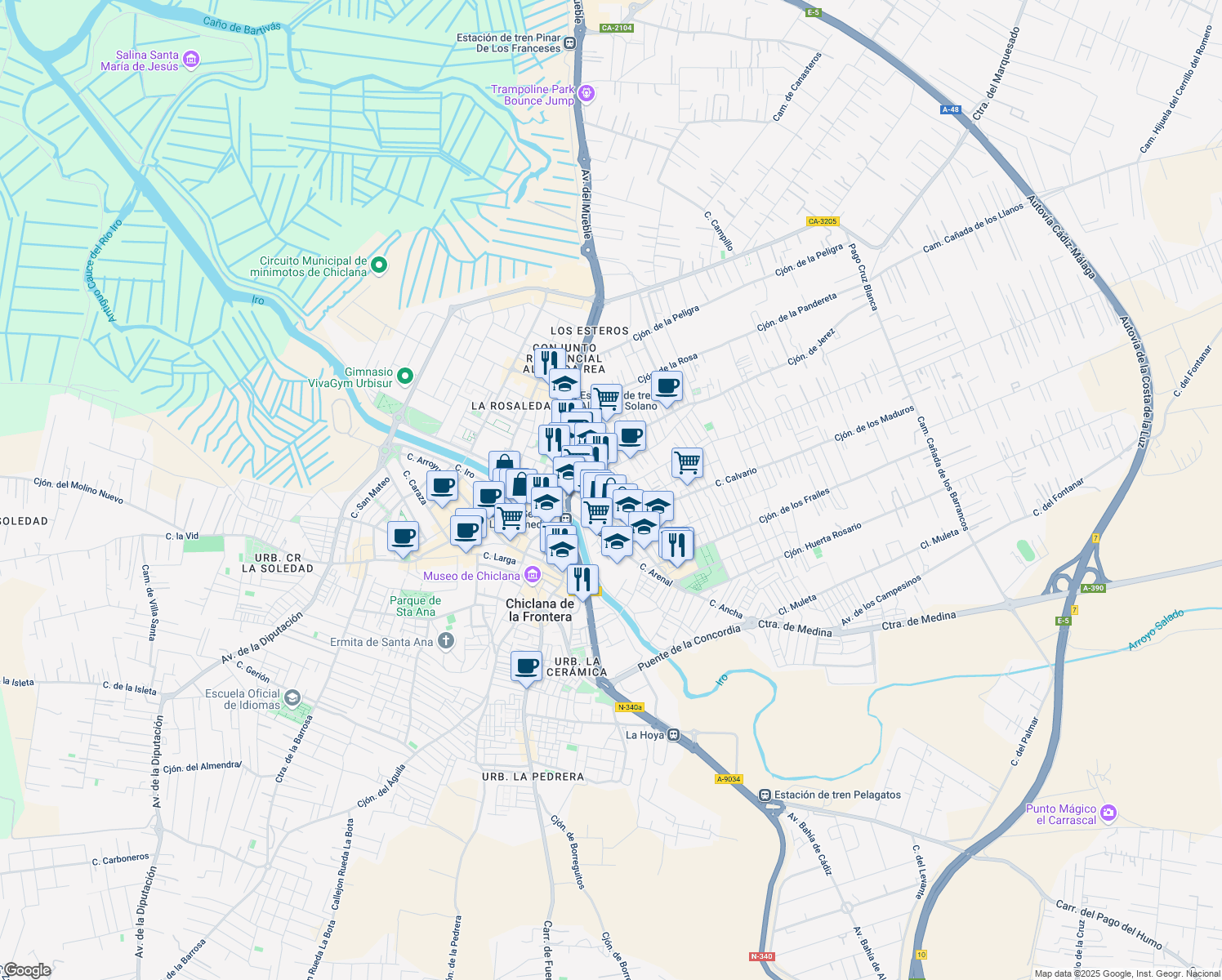 map of restaurants, bars, coffee shops, grocery stores, and more near 1 Calle Olivo in Chiclana de la Frontera