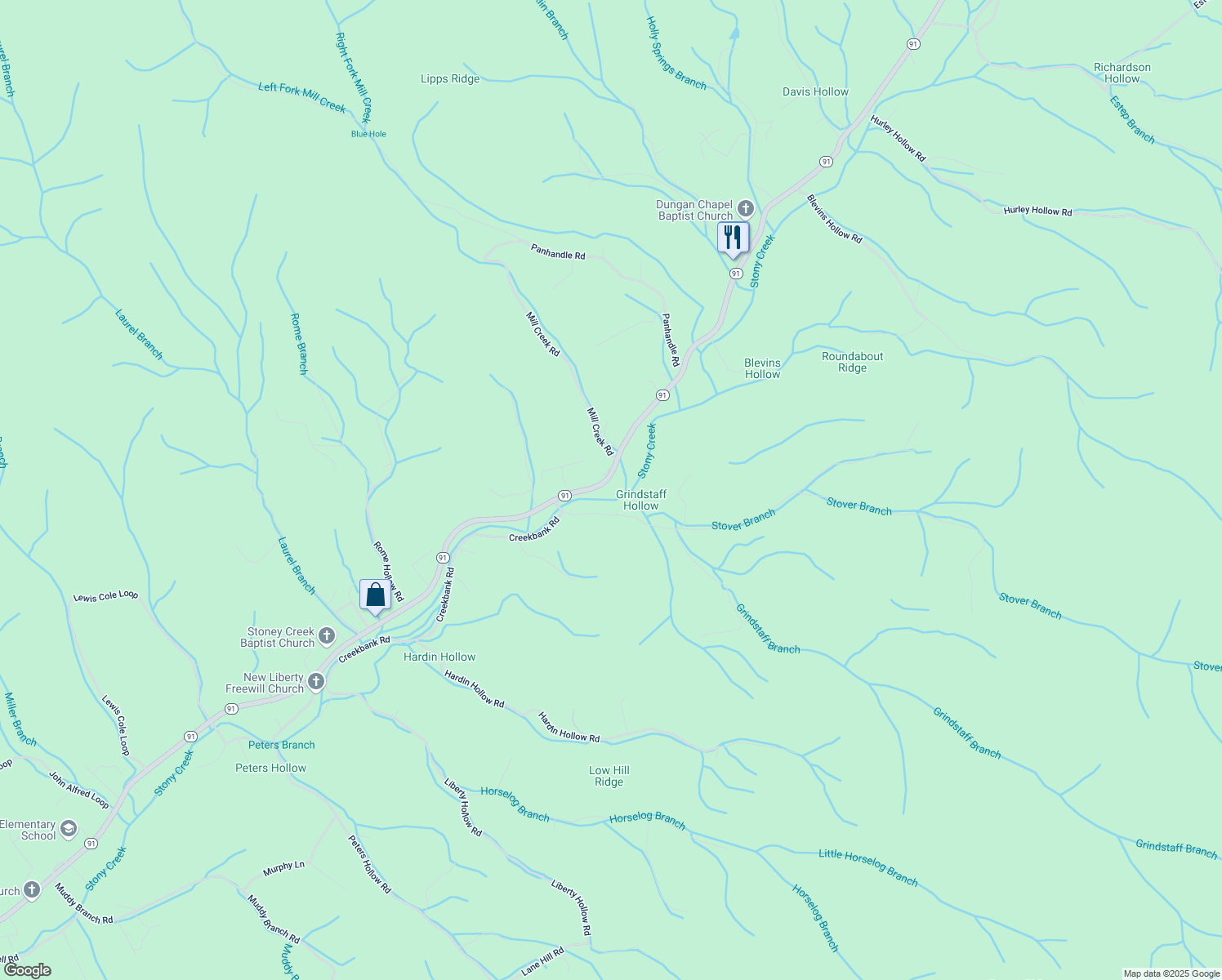 map of restaurants, bars, coffee shops, grocery stores, and more near 2056 Highway 91 in Elizabethton