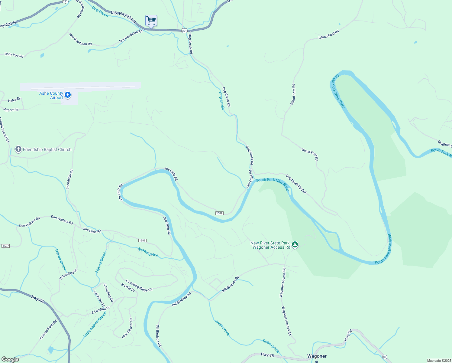 map of restaurants, bars, coffee shops, grocery stores, and more near 2143 Friendship Road in Jefferson
