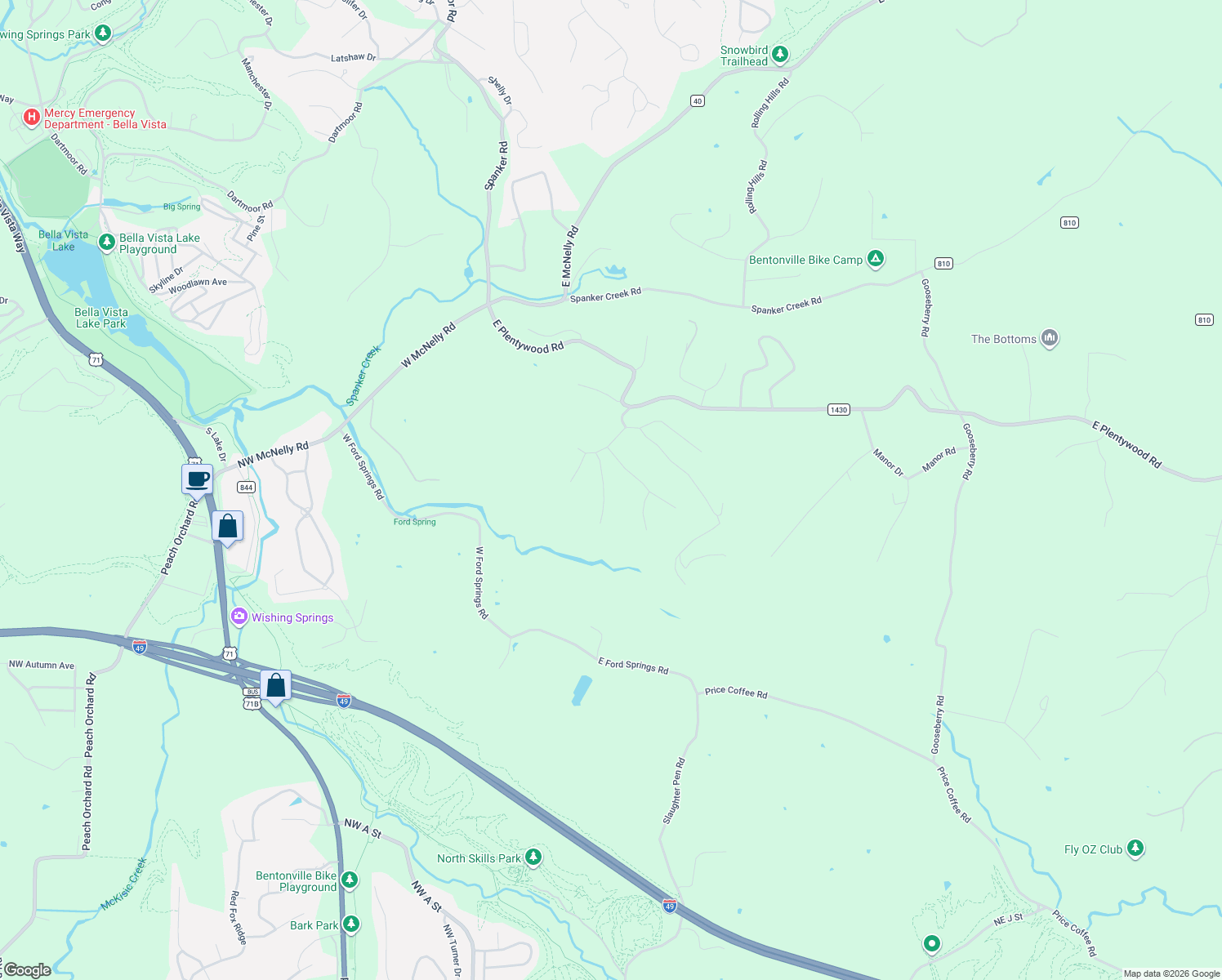 map of restaurants, bars, coffee shops, grocery stores, and more near 8079 Stone Crest Road in Bentonville