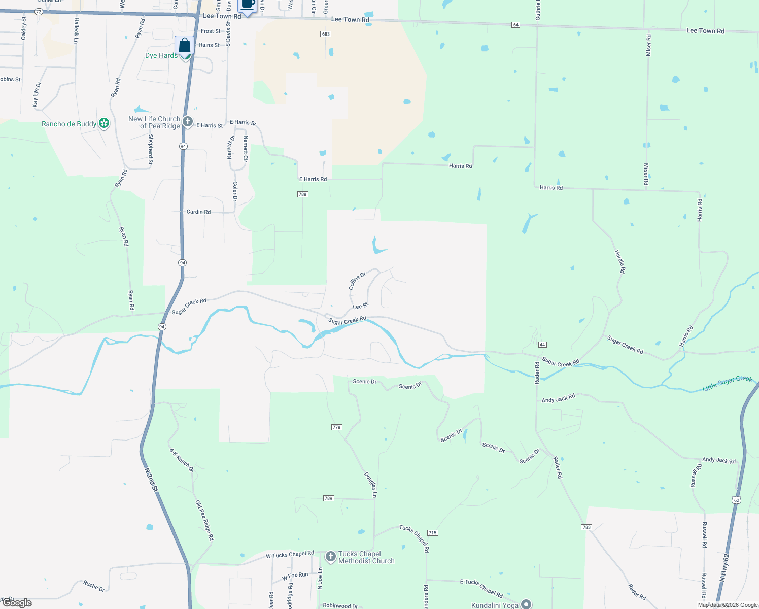 map of restaurants, bars, coffee shops, grocery stores, and more near 1515 Holmes Court in Pea Ridge