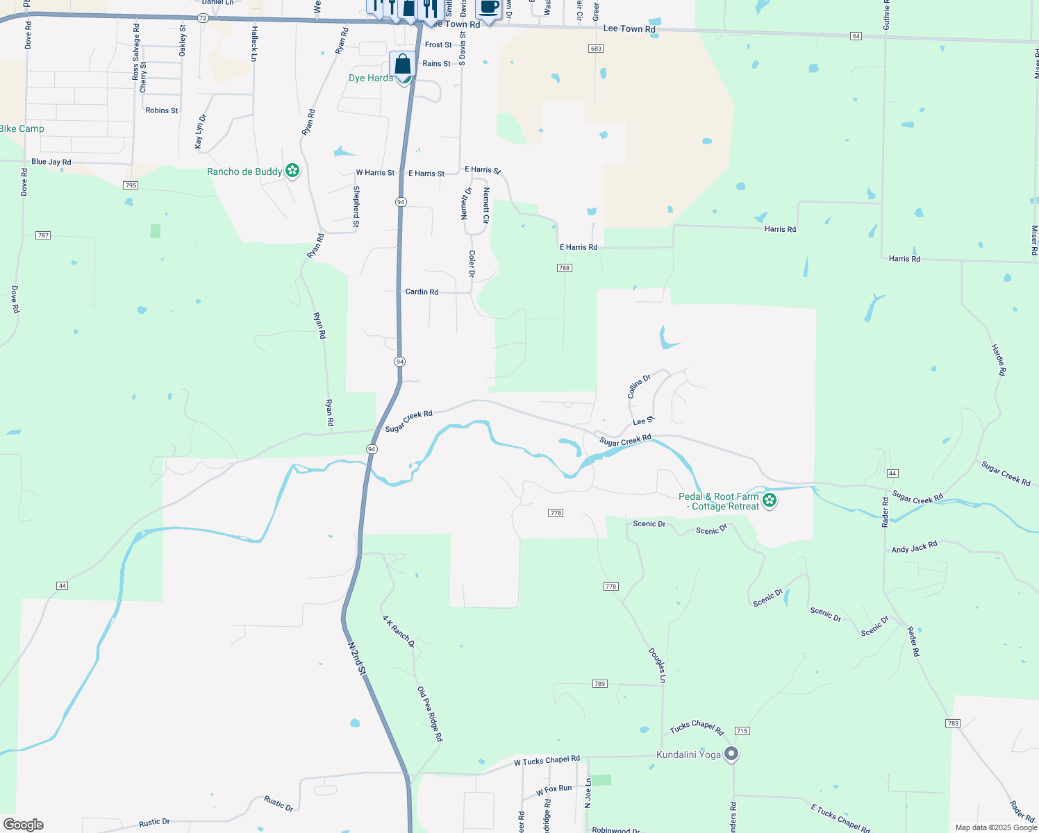map of restaurants, bars, coffee shops, grocery stores, and more near 12102 Sugar Creek Road in Little Flock